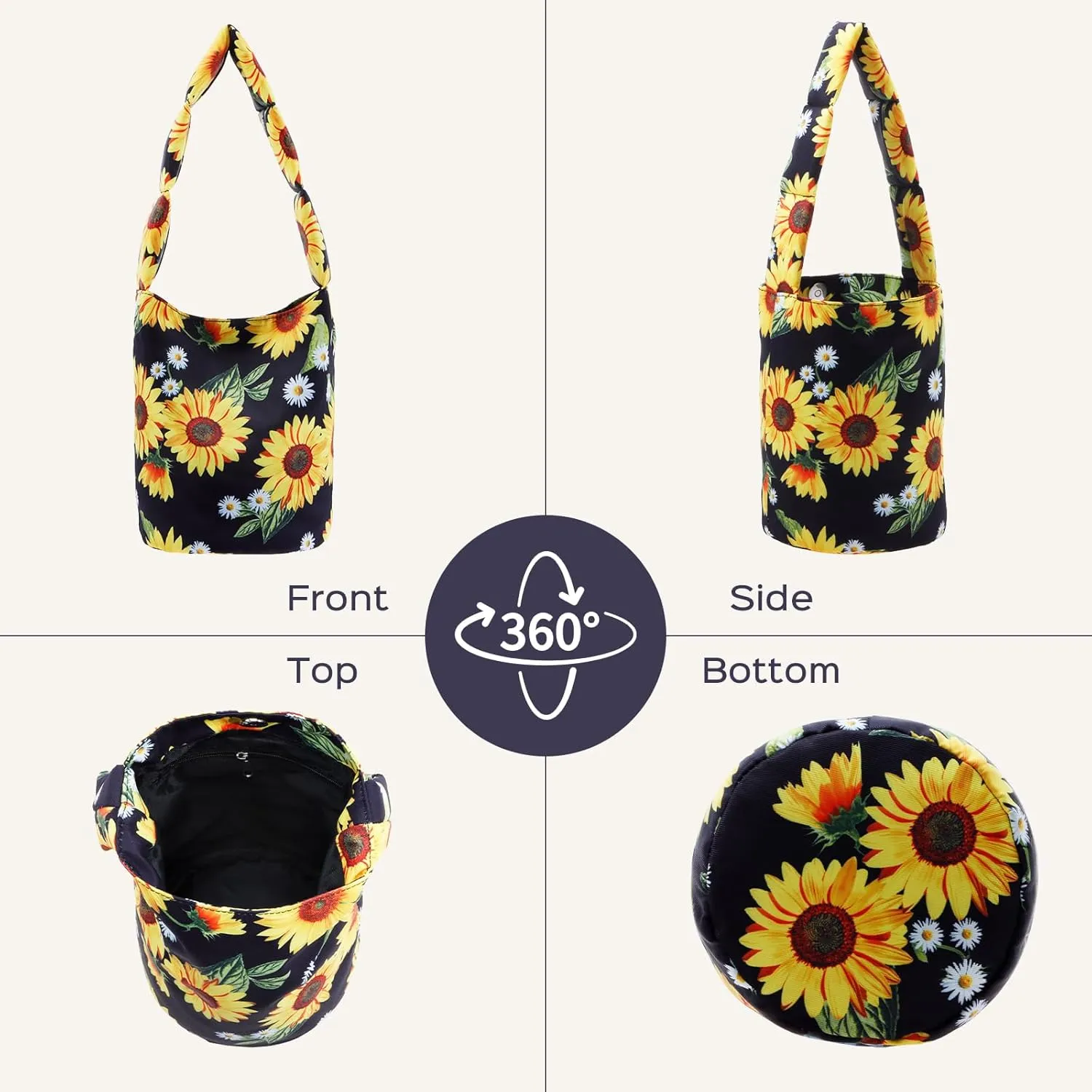 HUA ANGEL Small Bucket Bag for Women Floral Printed Shoulder Purses Mini Hobo Bag Top Handle Handbags for Travel Shopping