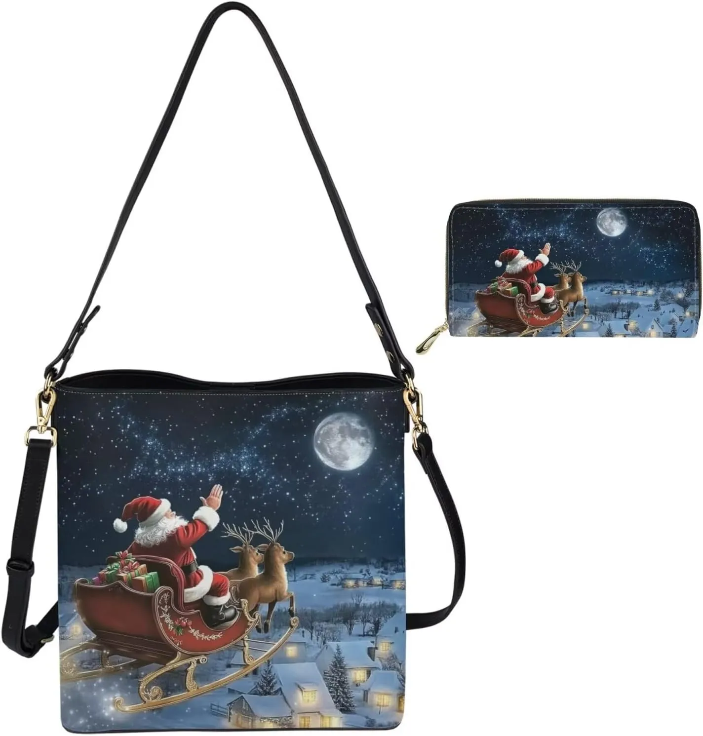 HUGS IDEA Hobo Bags for Women 2 Pieces PU Leather Handbags Purse Set Shoulder Bucket Crossbody Bags
