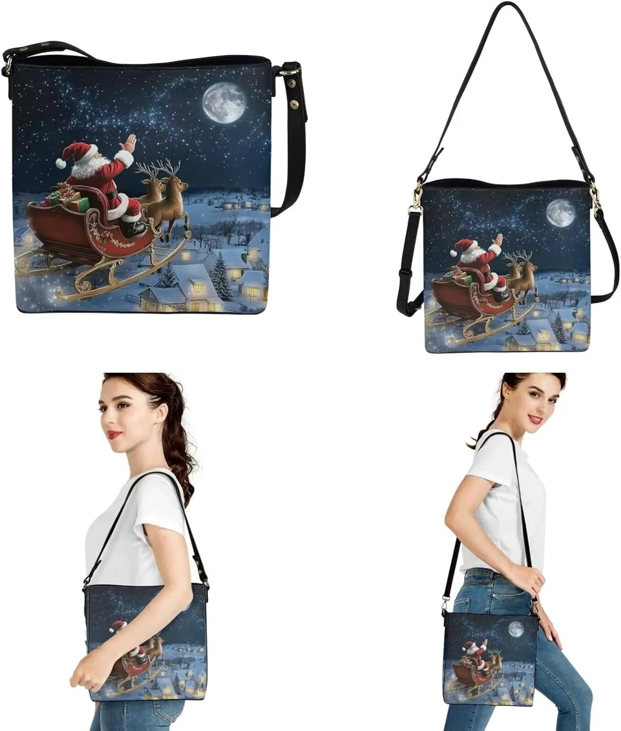 HUGS IDEA Hobo Bags for Women 2 Pieces PU Leather Handbags Purse Set Shoulder Bucket Crossbody Bags