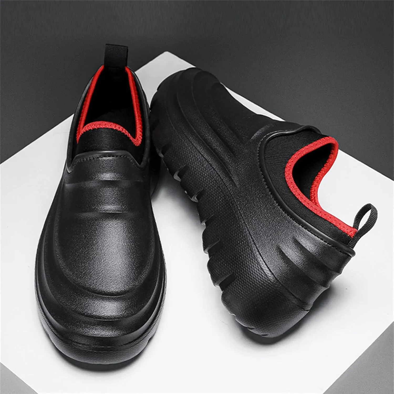JiuQing Men's Rain Boots Waterproof Chef Shoes Low-Top Non-Slip Work Fishing Water Shoes
