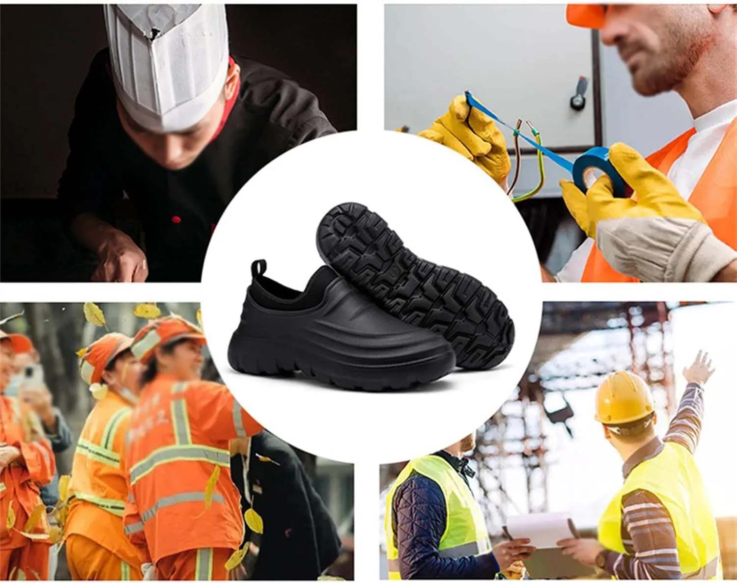 JiuQing Men's Rain Boots Waterproof Chef Shoes Low-Top Non-Slip Work Fishing Water Shoes