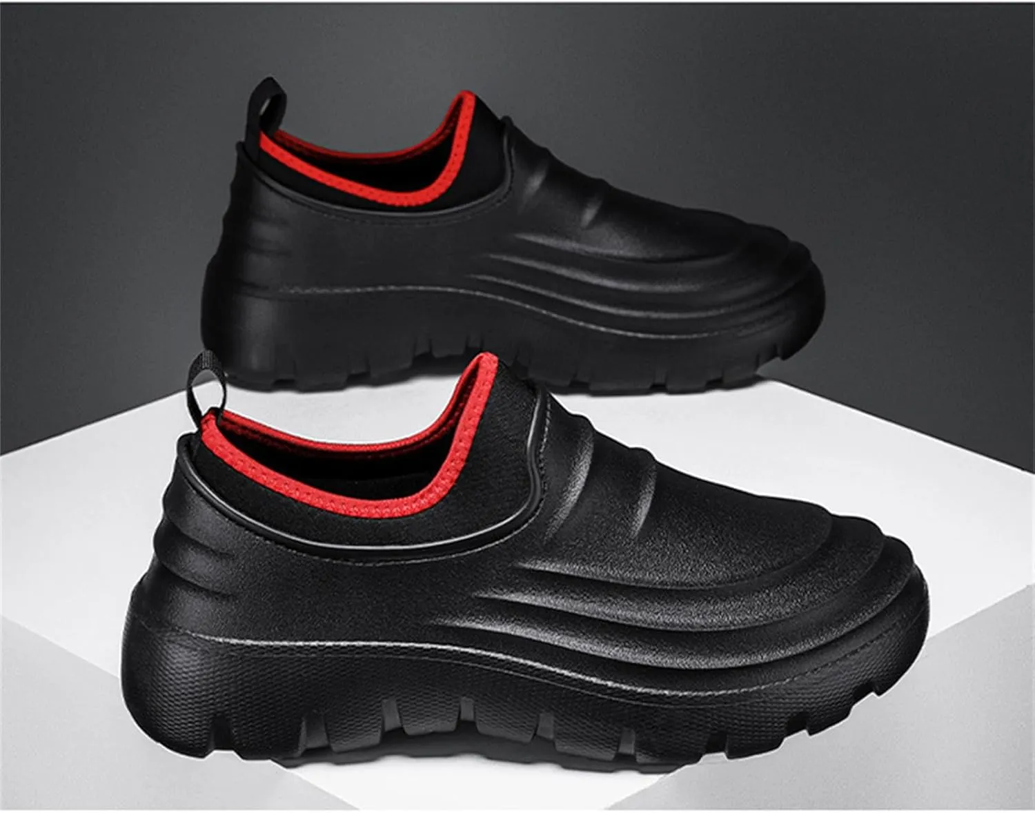 JiuQing Men's Rain Boots Waterproof Chef Shoes Low-Top Non-Slip Work Fishing Water Shoes