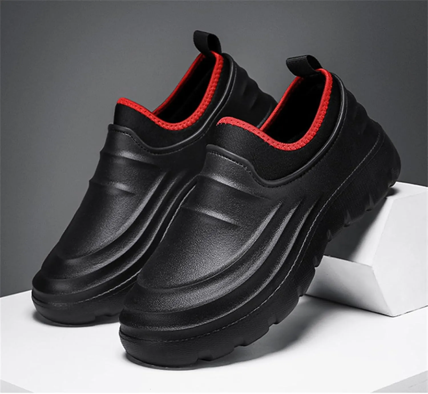 JiuQing Men's Rain Boots Waterproof Chef Shoes Low-Top Non-Slip Work Fishing Water Shoes