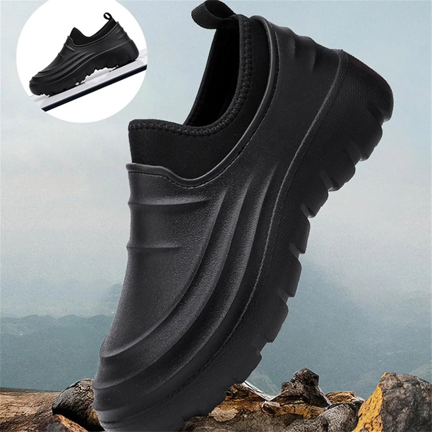 JiuQing Men's Rain Boots Waterproof Chef Shoes Low-Top Non-Slip Work Fishing Water Shoes