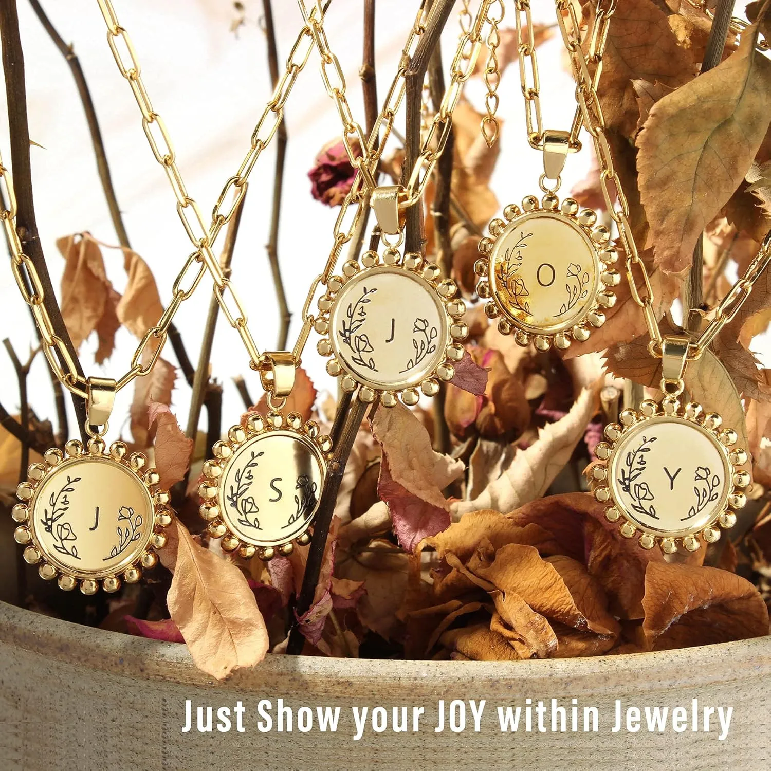 JSJOY Layered Initial Necklaces for Women, Gold Paperclip Chain Necklaces Initial Coin Pendant Herringbone Choker Necklace Layering Double Side Engraved Hammered Gold Coin Disc Letter A-Z Necklaces Gifts for Women