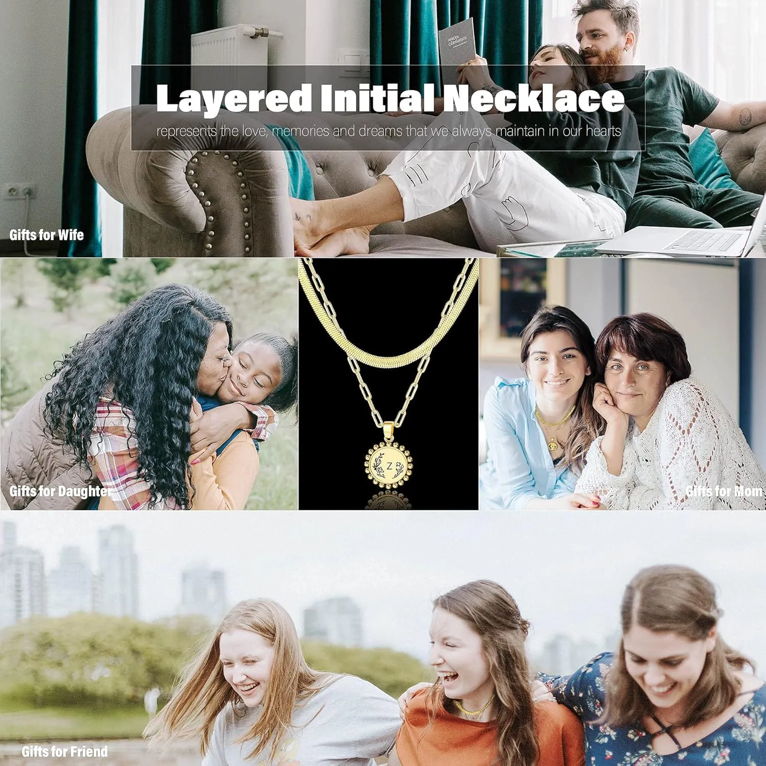 JSJOY Layered Initial Necklaces for Women, Gold Paperclip Chain Necklaces Initial Coin Pendant Herringbone Choker Necklace Layering Double Side Engraved Hammered Gold Coin Disc Letter A-Z Necklaces Gifts for Women