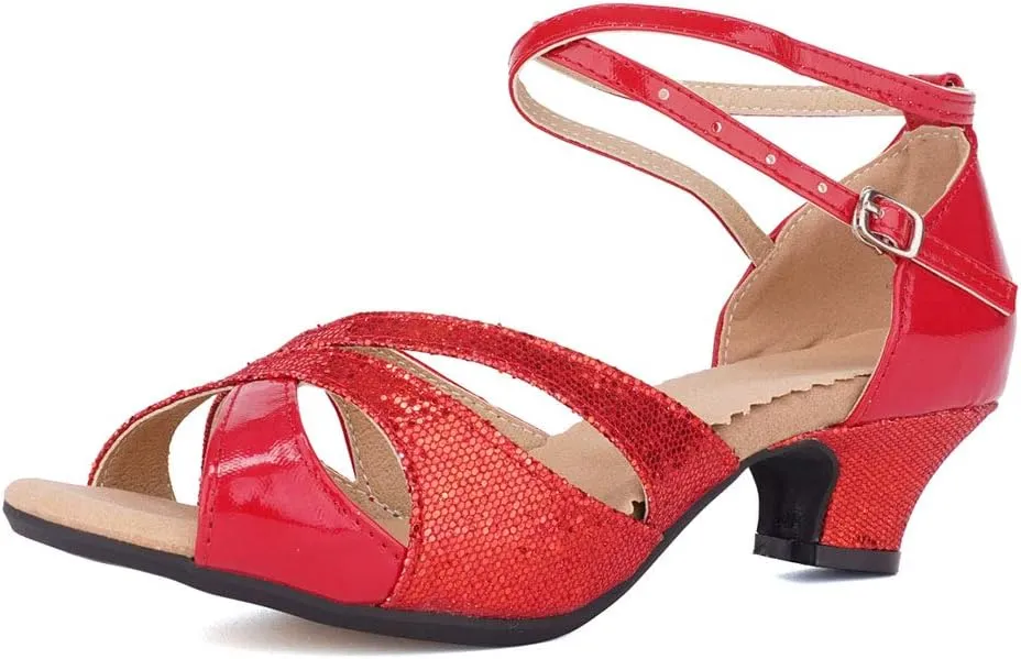 JUODVMP Womens Latin Dance Shoes Peep Toe Sequins Ballroom Dance Dress Shoes for Wedding Evening Shoes,DY05
