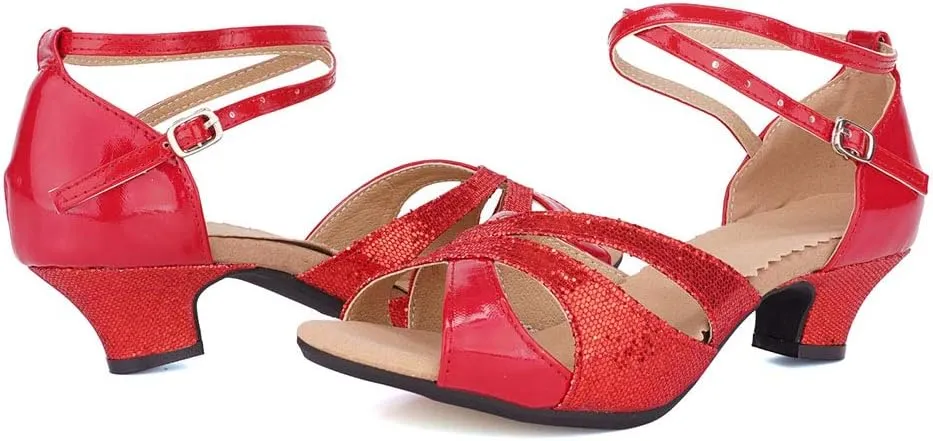 JUODVMP Womens Latin Dance Shoes Peep Toe Sequins Ballroom Dance Dress Shoes for Wedding Evening Shoes,DY05