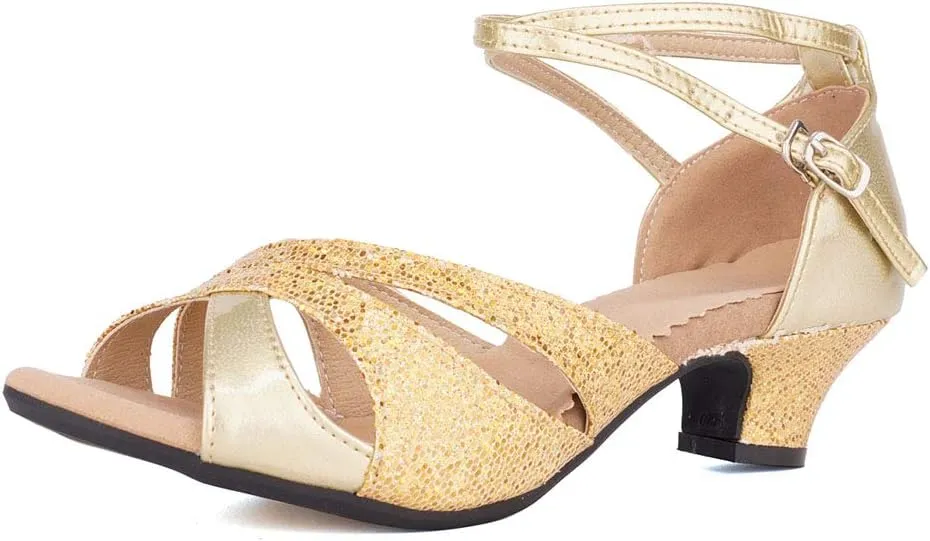 JUODVMP Womens Latin Dance Shoes Peep Toe Sequins Ballroom Dance Dress Shoes for Wedding Evening Shoes,DY05
