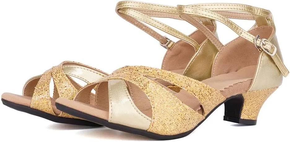 JUODVMP Womens Latin Dance Shoes Peep Toe Sequins Ballroom Dance Dress Shoes for Wedding Evening Shoes,DY05