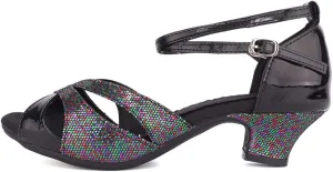 JUODVMP Womens Latin Dance Shoes Peep Toe Sequins Ballroom Dance Dress Shoes for Wedding Evening Shoes,DY05