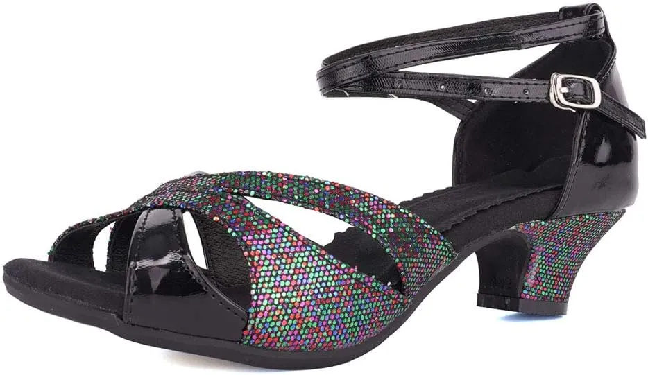 JUODVMP Womens Latin Dance Shoes Peep Toe Sequins Ballroom Dance Dress Shoes for Wedding Evening Shoes,DY05