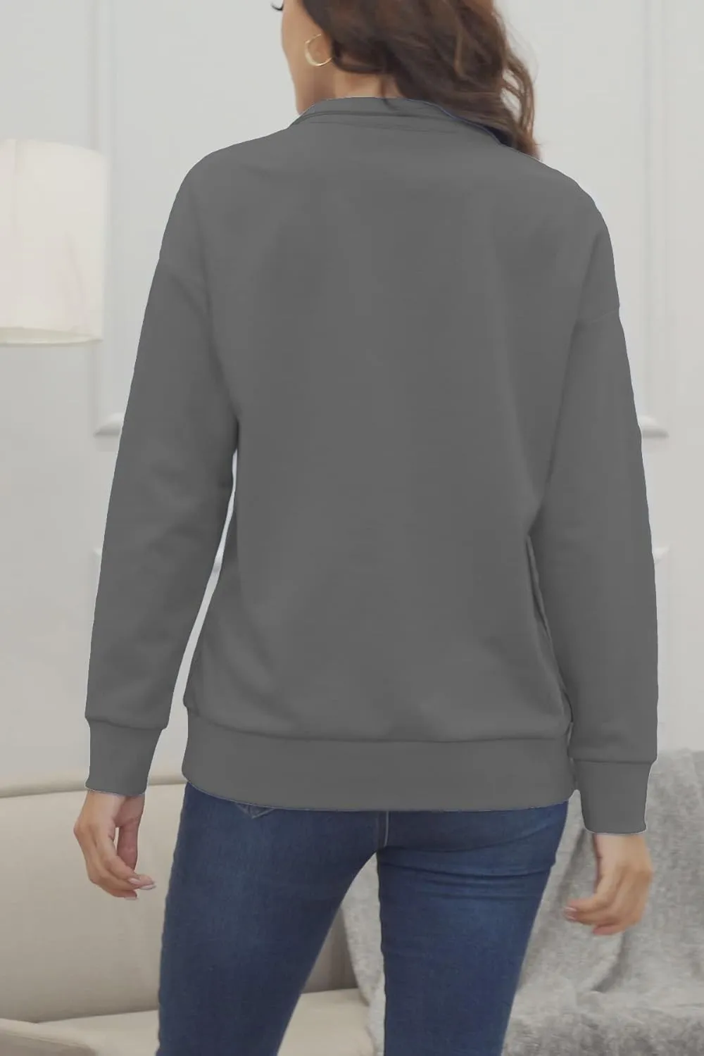 KINGFEN Womens Long Sleeve Quarter Zip Sweatshirt Loose Pullover Zipper Tops