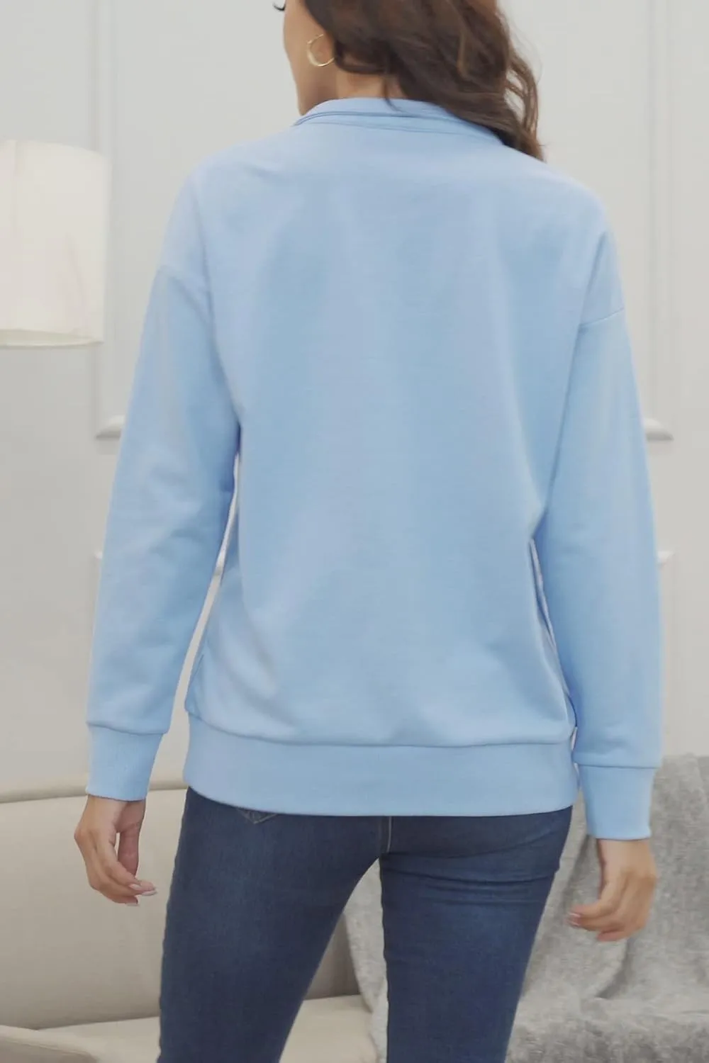 KINGFEN Womens Long Sleeve Quarter Zip Sweatshirt Loose Pullover Zipper Tops