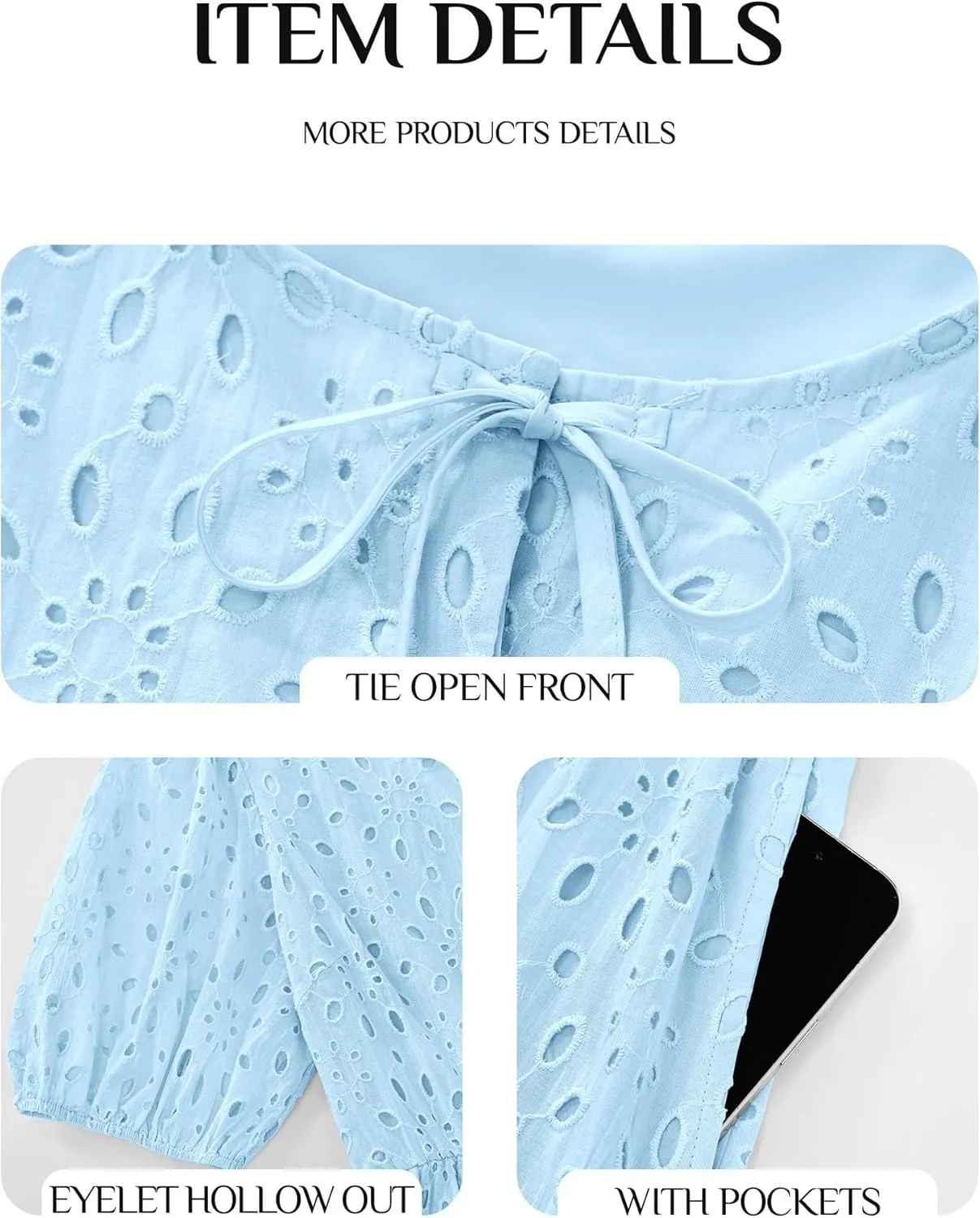 KIRUNDO Womens Summer Dresses 2025 Short Puff Sleeve Open Tie Front Eyelet Hollow Out A Line Wedding Guest Beach Sundress