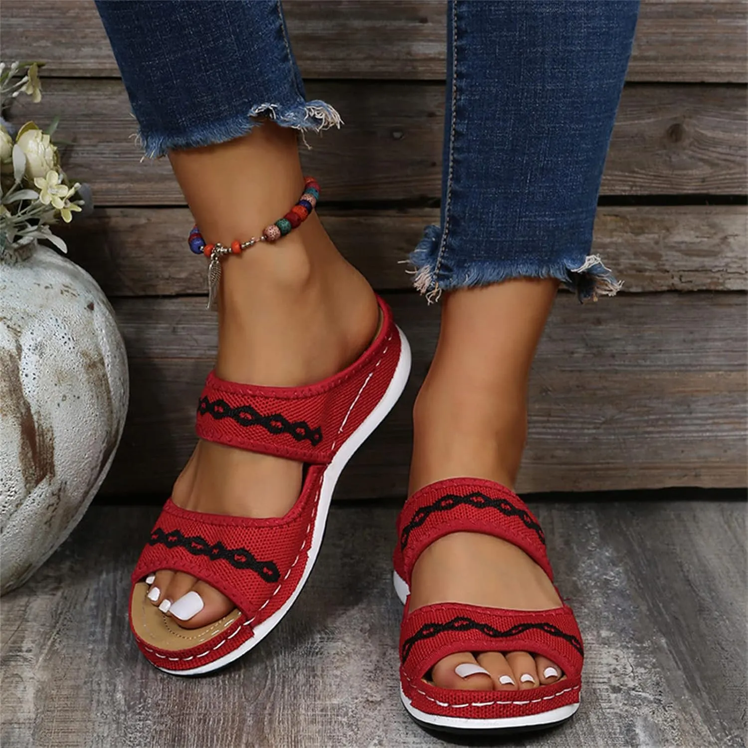 Ladmiple Comfortable Orthopedic Sandals For Women Dressy Summer Arch Support Orthotic Flip Flops Cute Walking Slides Shoes