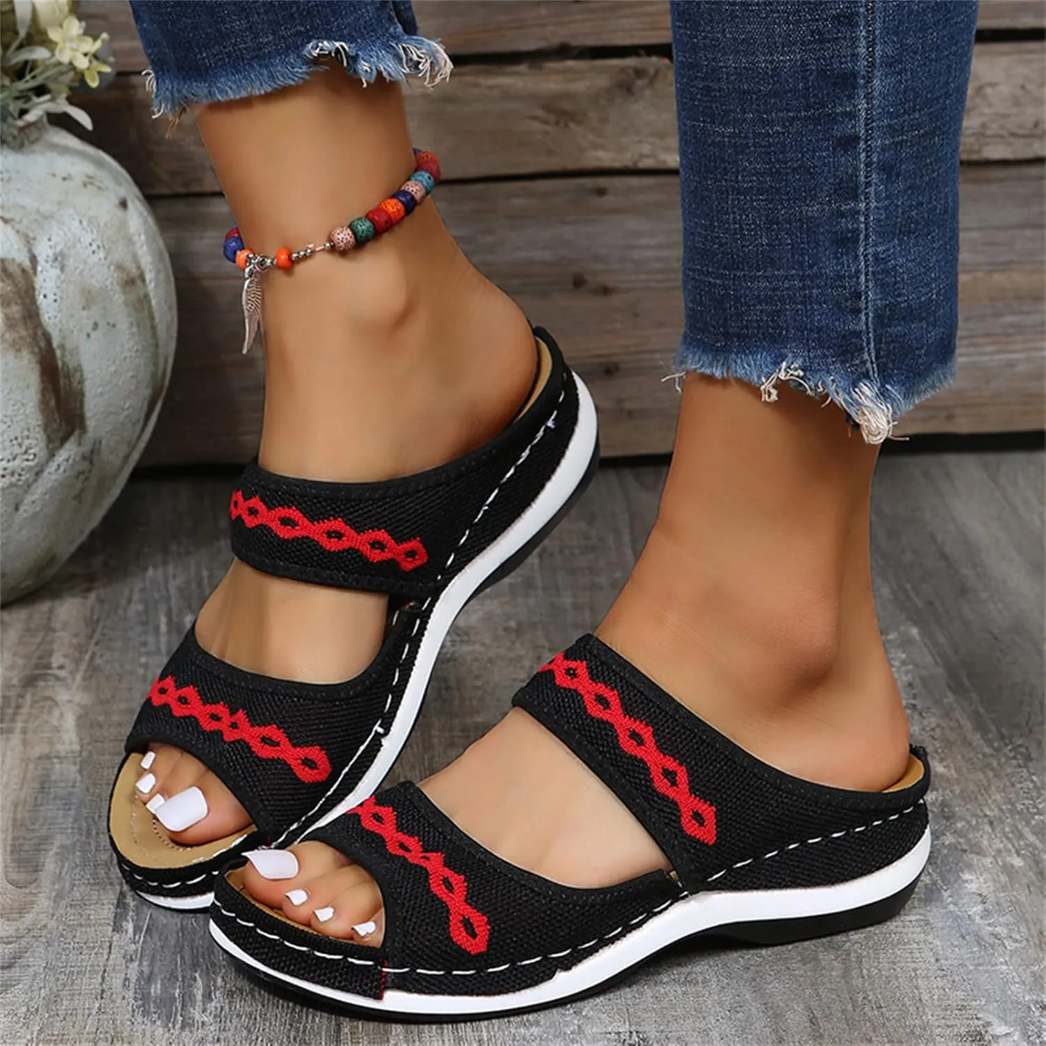 Ladmiple Comfortable Orthopedic Sandals For Women Dressy Summer Arch Support Orthotic Flip Flops Cute Walking Slides Shoes