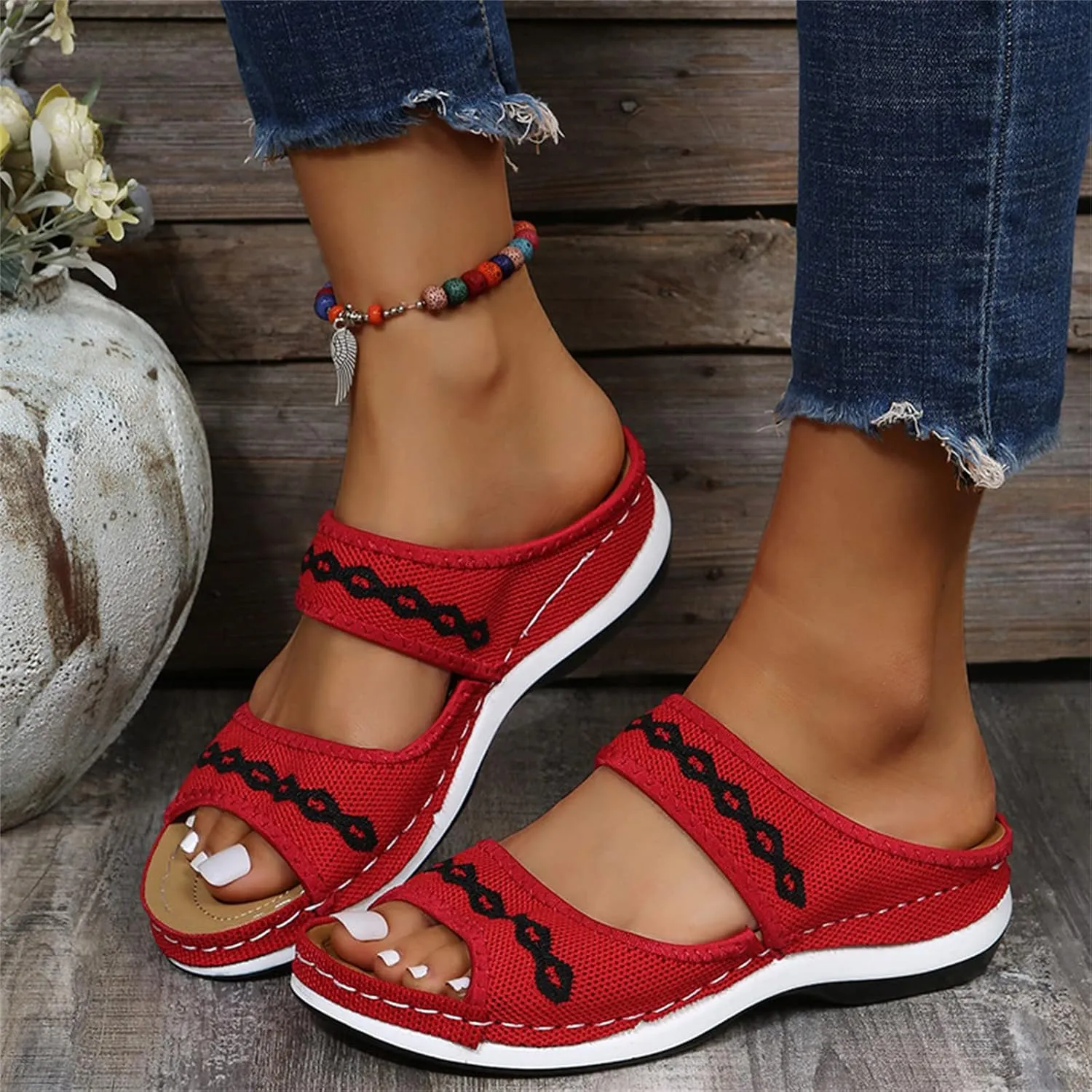 Ladmiple Comfortable Orthopedic Sandals For Women Dressy Summer Arch Support Orthotic Flip Flops Cute Walking Slides Shoes
