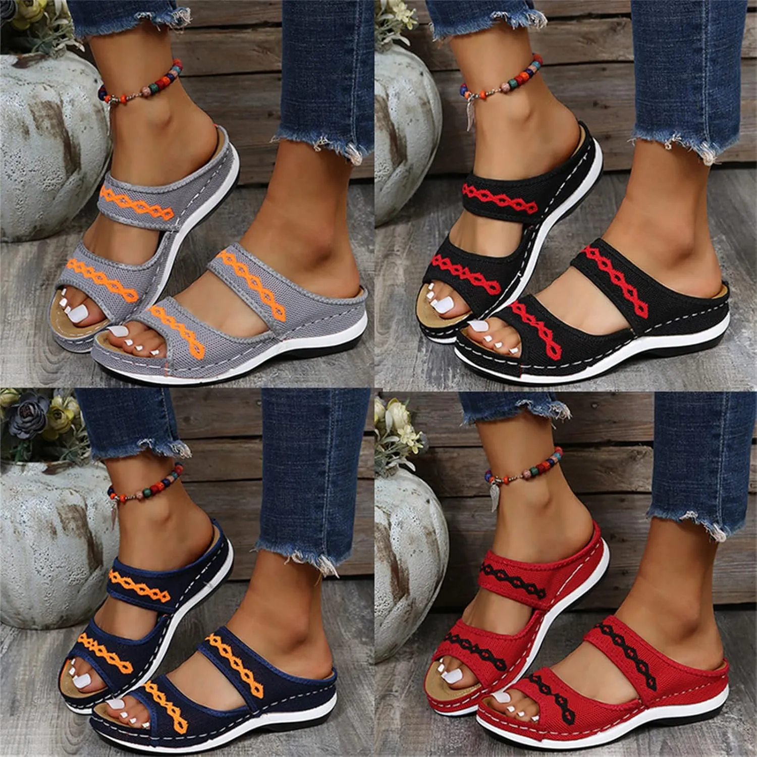 Ladmiple Fashion Sandals Women Dressy Summer Flat Orthotic Slides Arch Support Comfortable Walking Orthopedic Flip Flops