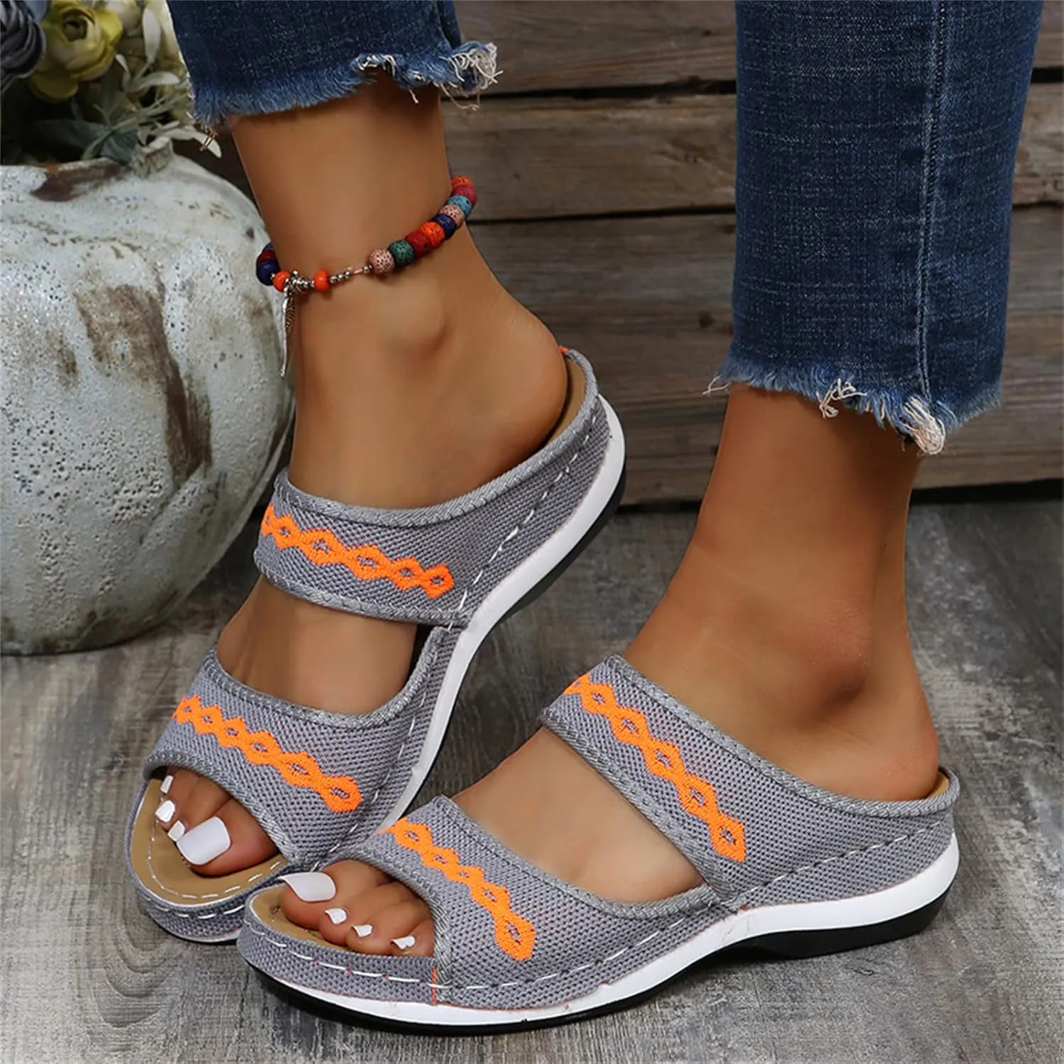 Ladmiple Fashion Sandals Women Dressy Summer Flat Orthotic Slides Arch Support Comfortable Walking Orthopedic Flip Flops