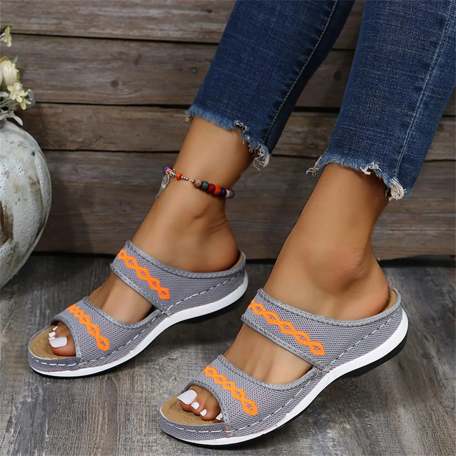 Ladmiple Fashion Sandals Women Dressy Summer Flat Orthotic Slides Arch Support Comfortable Walking Orthopedic Flip Flops