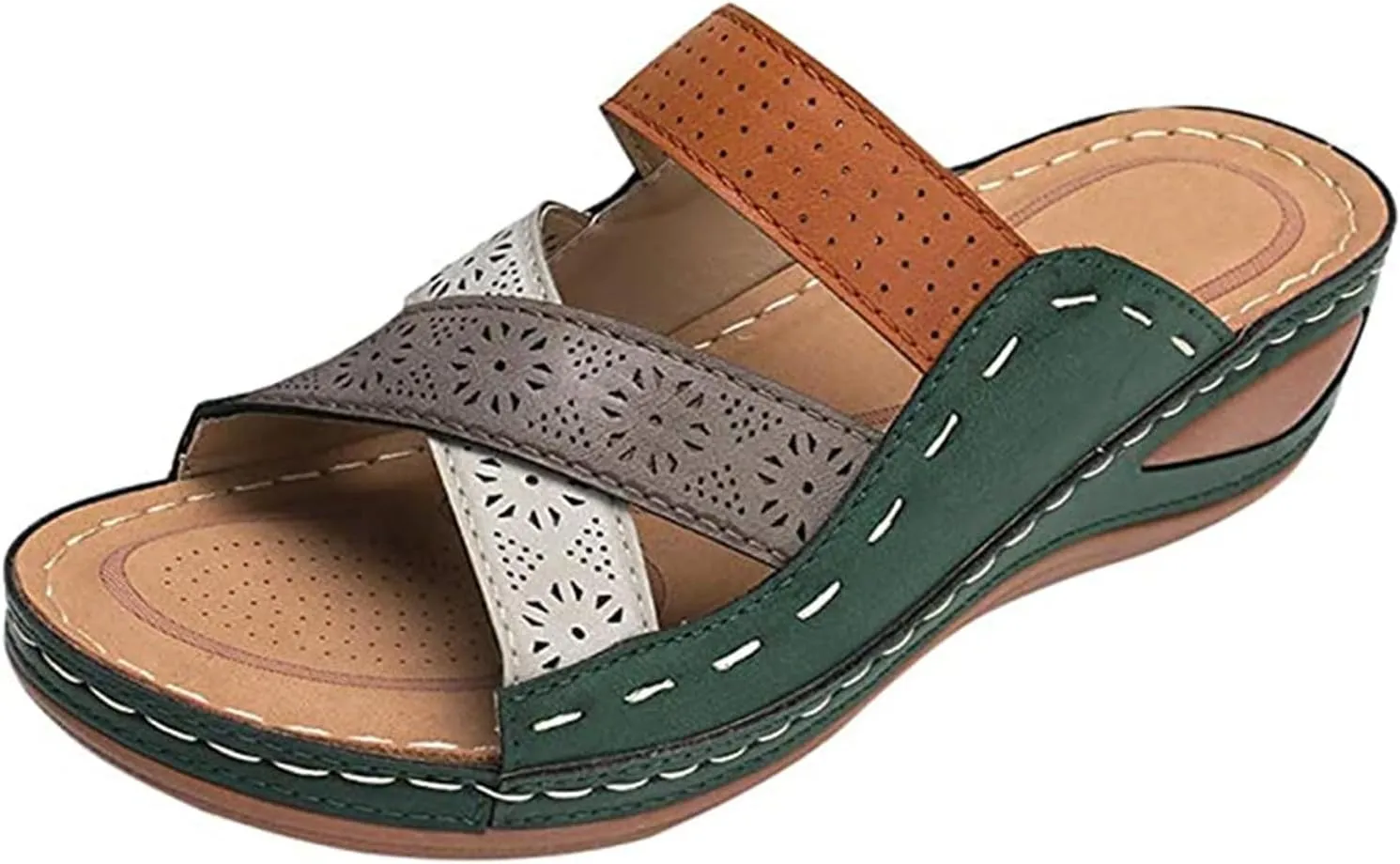 Ladmiple Fashion Sandals Women Dressy Summer Flat Orthotic Slides Comfortable Arch Support Walking Orthopedic Flip Flops