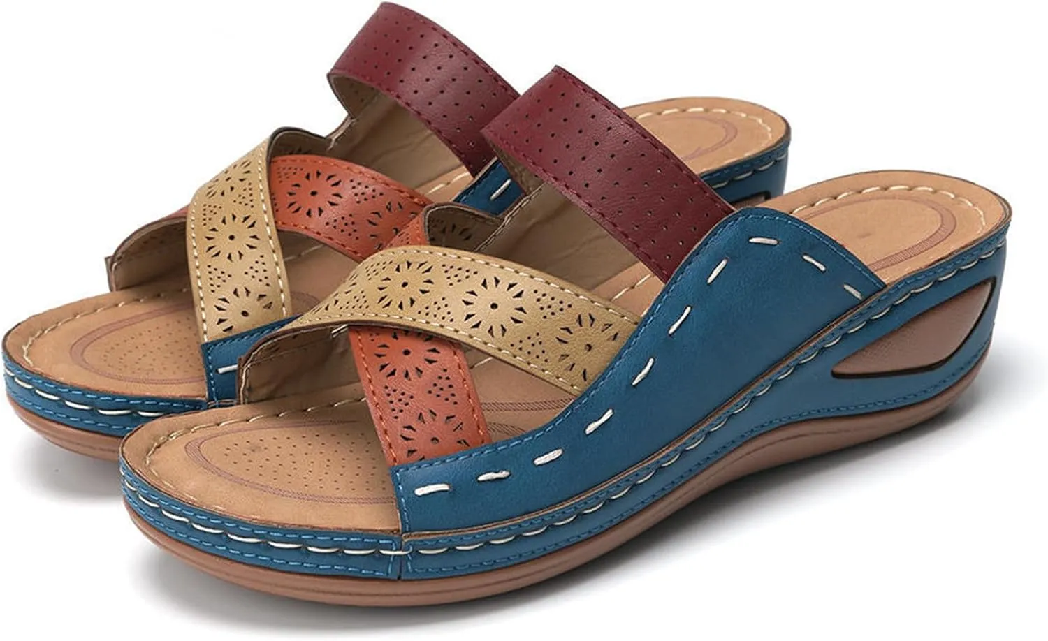 Ladmiple Fashion Sandals Women Dressy Summer Flat Orthotic Slides Comfortable Arch Support Walking Orthopedic Flip Flops