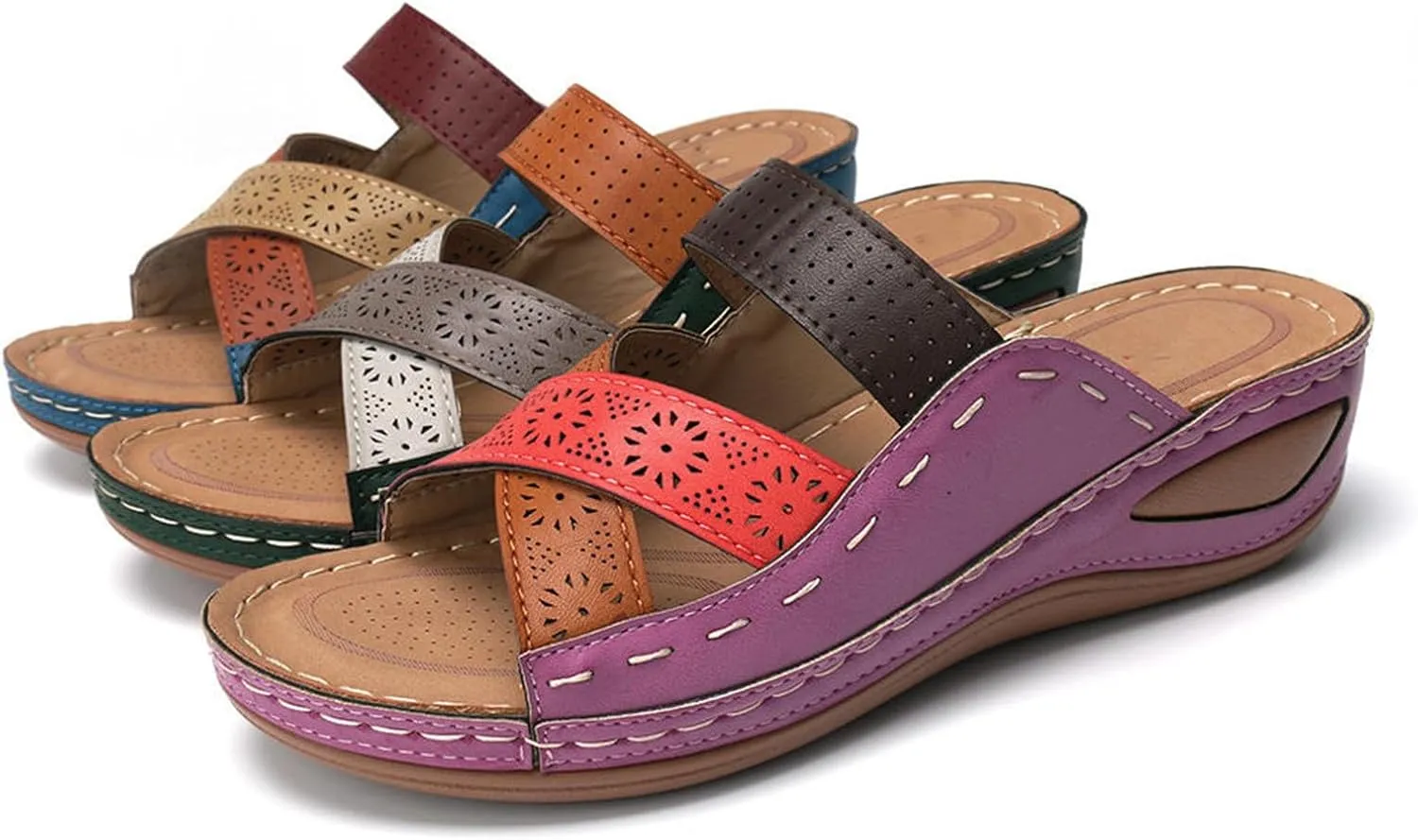 Ladmiple Fashion Sandals Women Dressy Summer Flat Orthotic Slides Comfortable Arch Support Walking Orthopedic Flip Flops
