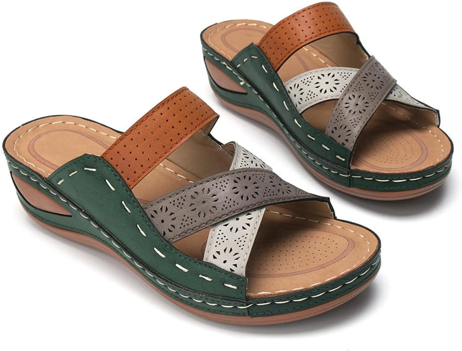 Ladmiple Fashion Sandals Women Dressy Summer Flat Orthotic Slides Comfortable Arch Support Walking Orthopedic Flip Flops