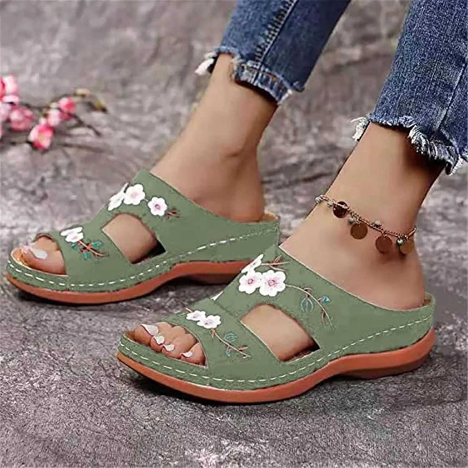 Ladmiple Orthopedic Sandals For Women Dressy Summer Comfortable Slip On Orthotic Flip Flops Walking Shoes With Arch Support