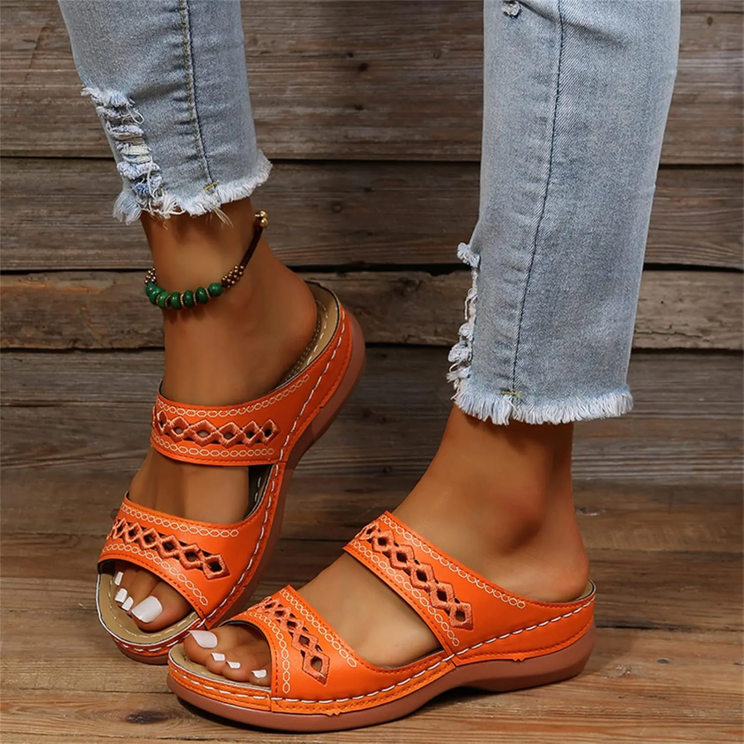 Ladmiple Orthopedic Sandals For Women Elegant Comfort Orthotic Walking Sandals Arch Support Slides Dressy Summer Flip Flops