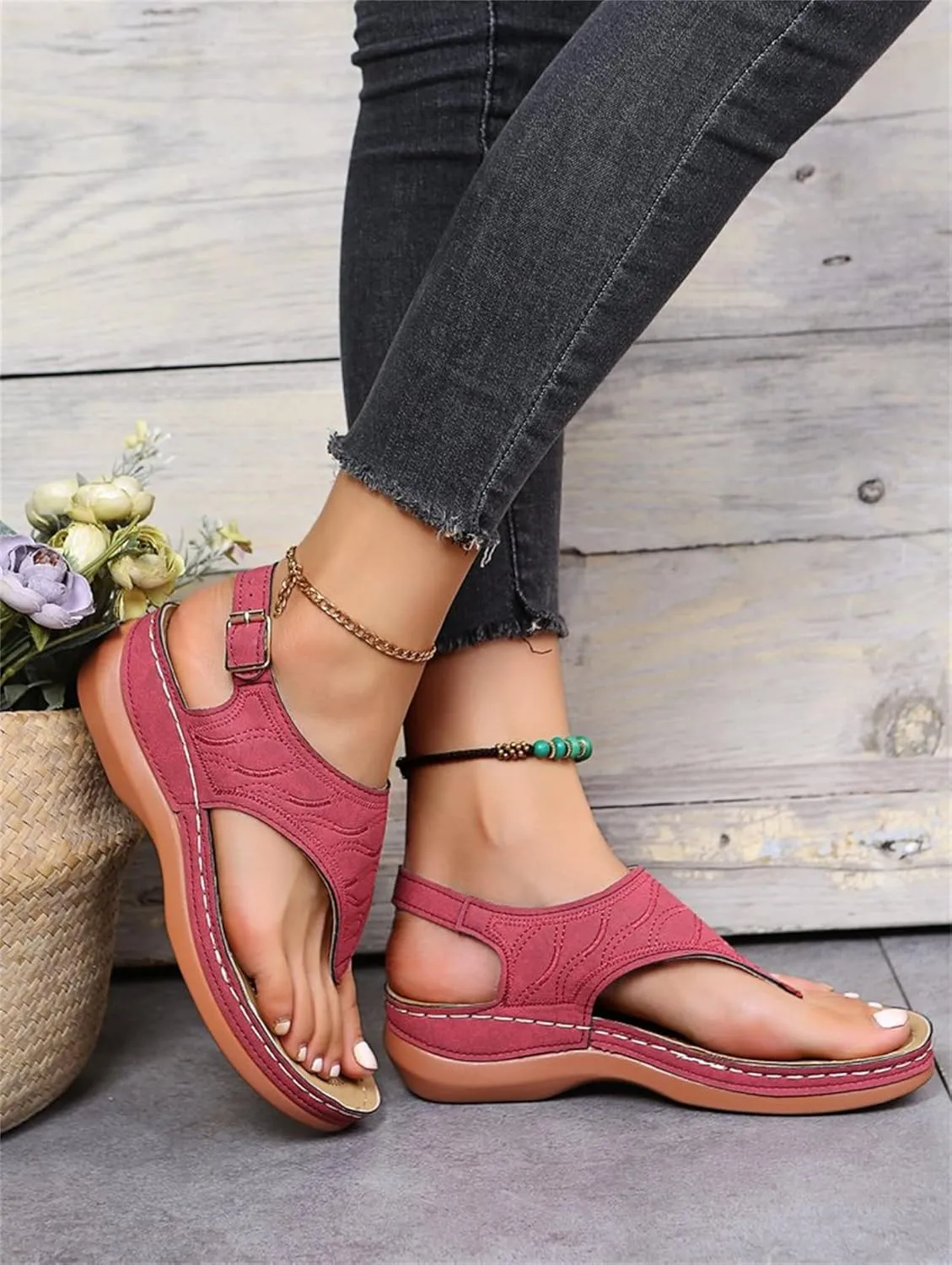 Ladmiple Orthotic Sandals For Women Plantar Fasciitis Comfortable Summer Flip Flops Orthopedic Slides with Arch Support