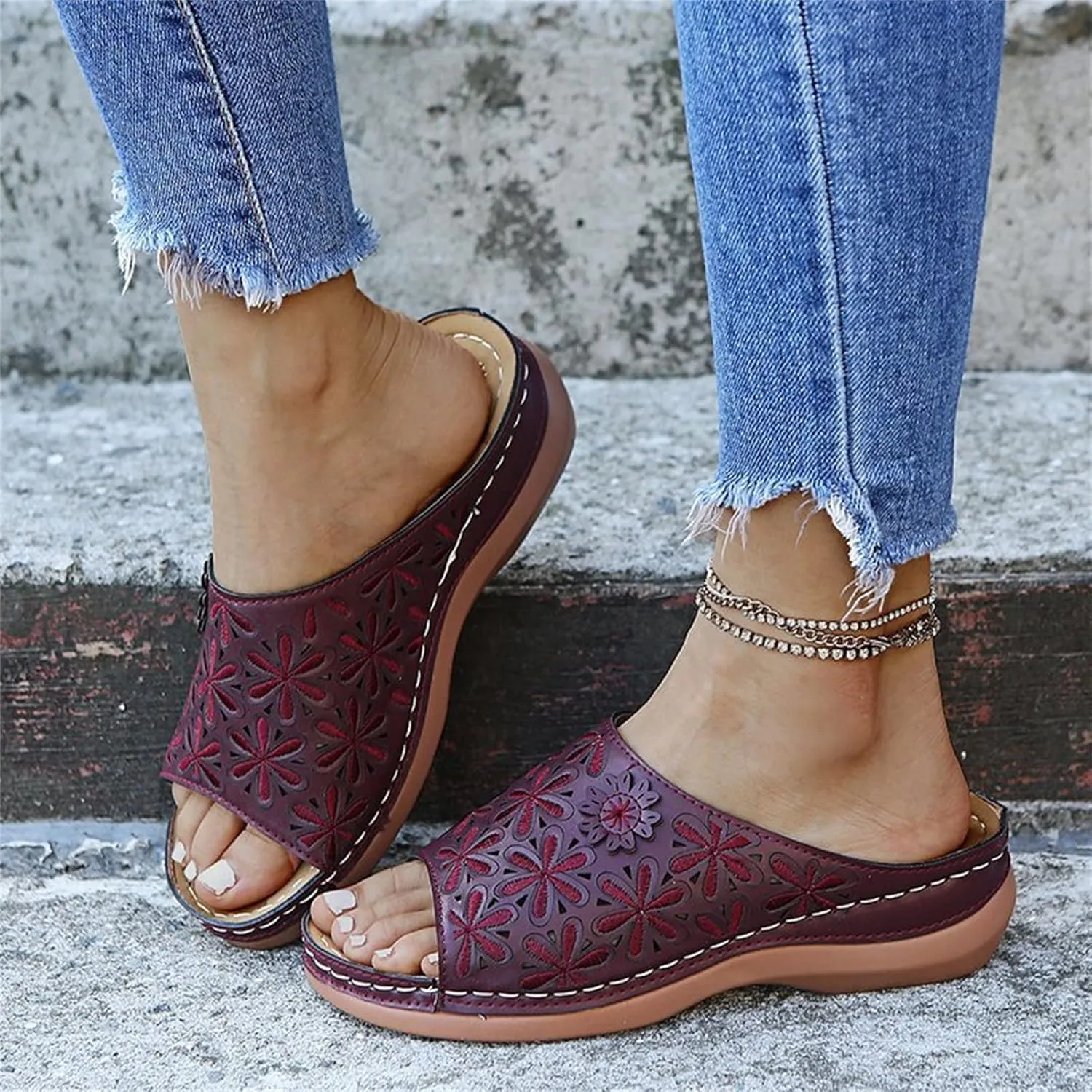 Ladmiple Orthotic Sandals For Women Plantar Fasciitis Flips Flops Comfortable Arch Support for Flat feet Orthopedic Slides
