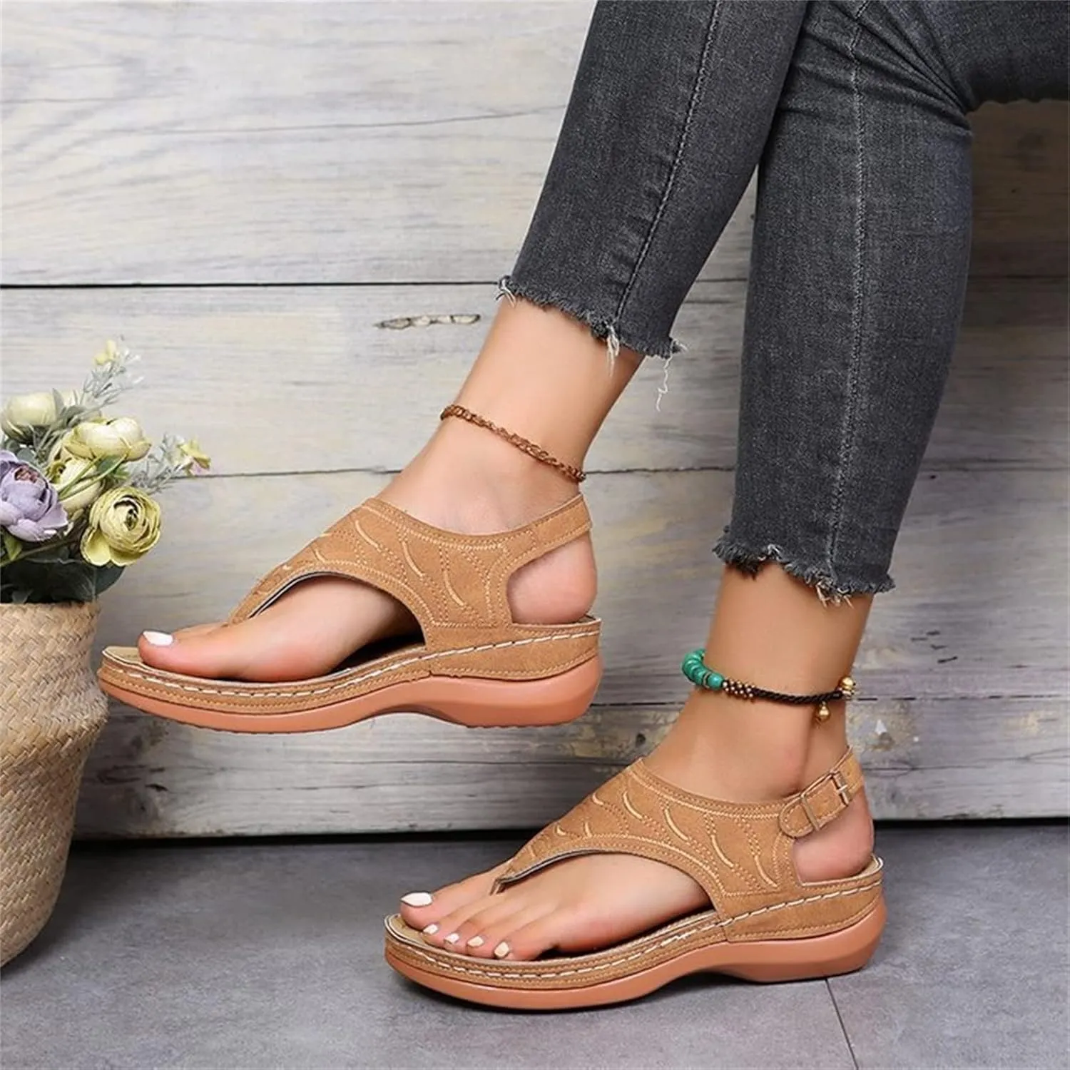 Ladmiple Orthotic Sandals For Women With Arch Support Flips Flops Flat feet Orthopedic Slides Comfortable Walking Beach Shoes