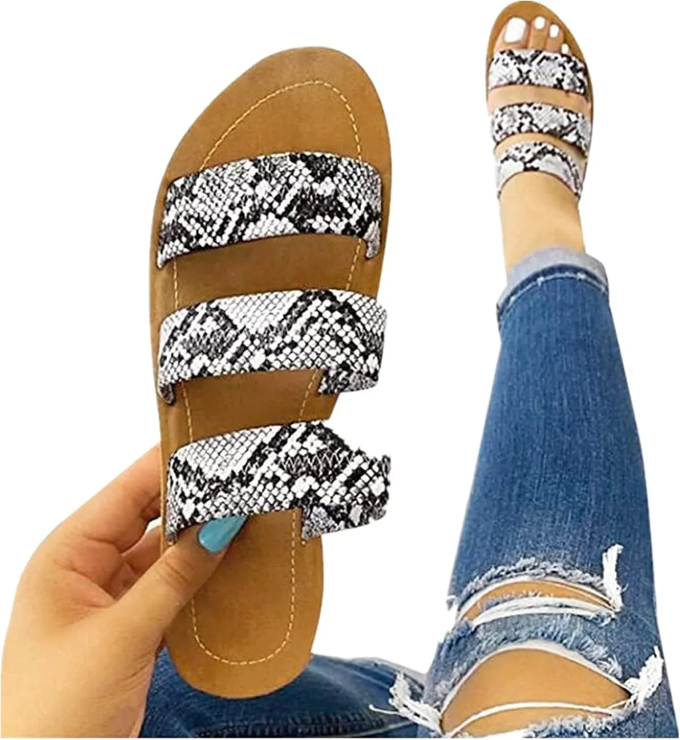 Ladmiple Sandals for Women Flat,Womens Strap Flats Sandal Flip Flops Open Toe Sandals Beach Summer Travel Shoes Slippers