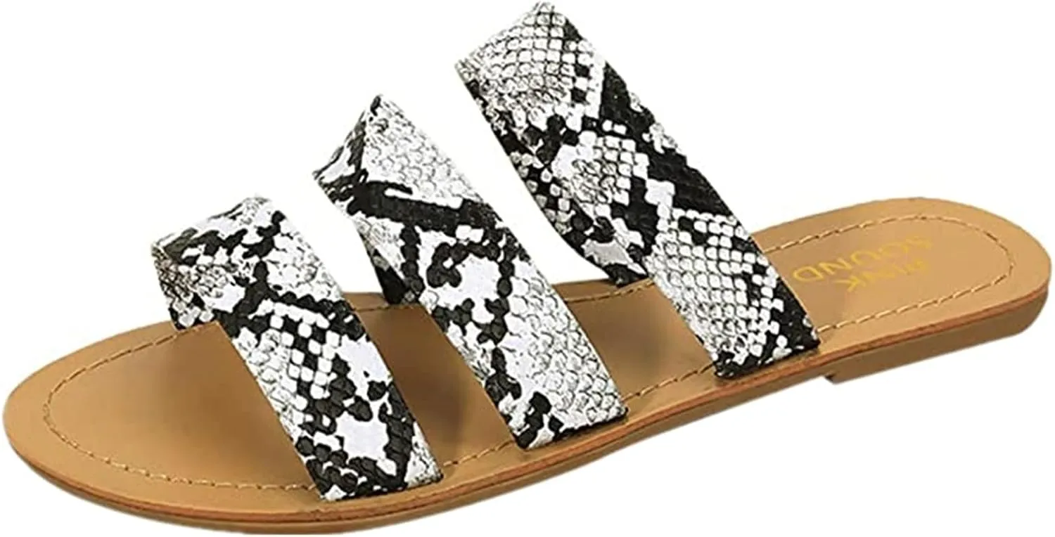 Ladmiple Sandals for Women Flat,Womens Strap Flats Sandal Flip Flops Open Toe Sandals Beach Summer Travel Shoes Slippers