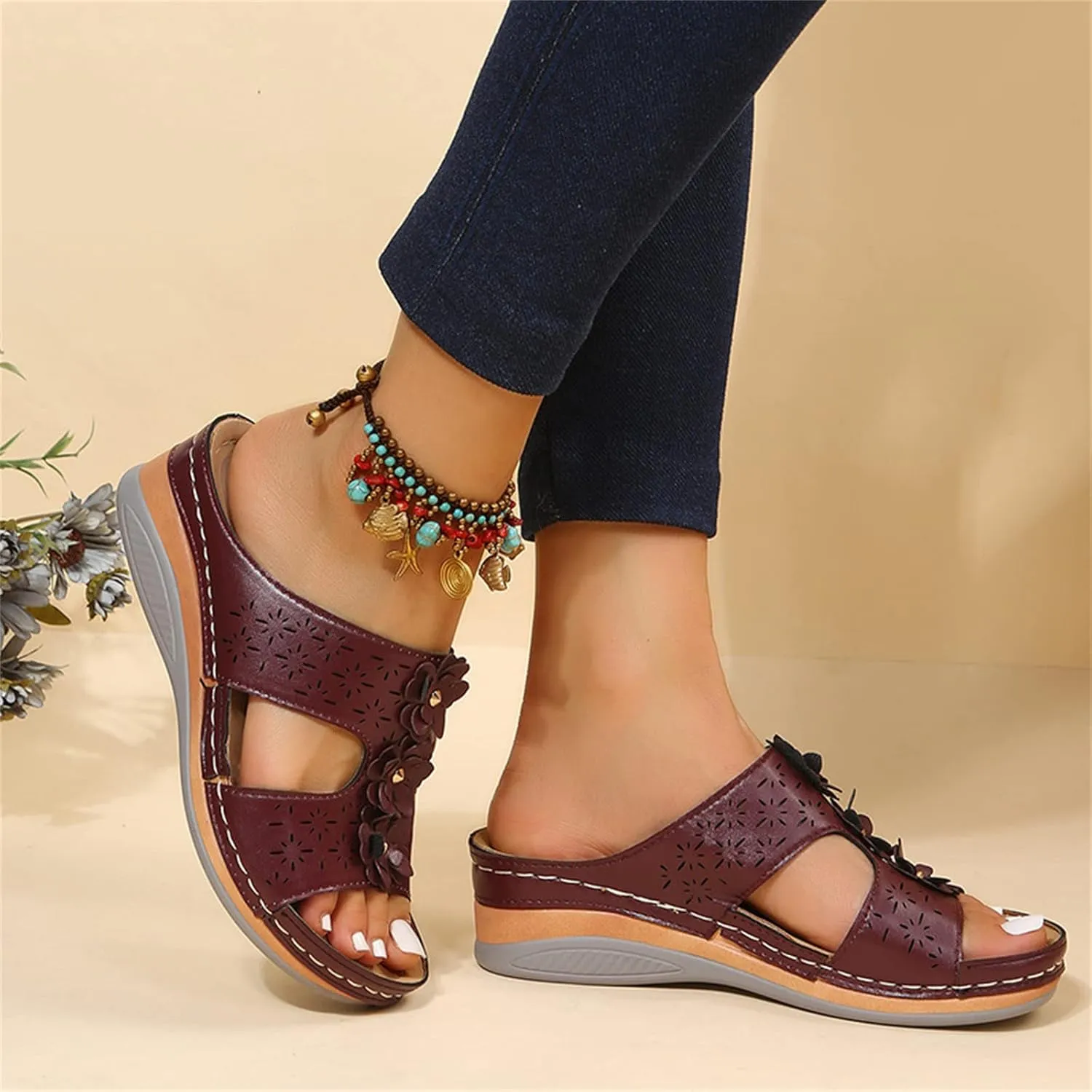 Ladmiple Sandals Women Beach Cute Orthotic Flips Flops Arch Support Flat feet Plantar Fasciitis Comfortable Orthopedic Slides