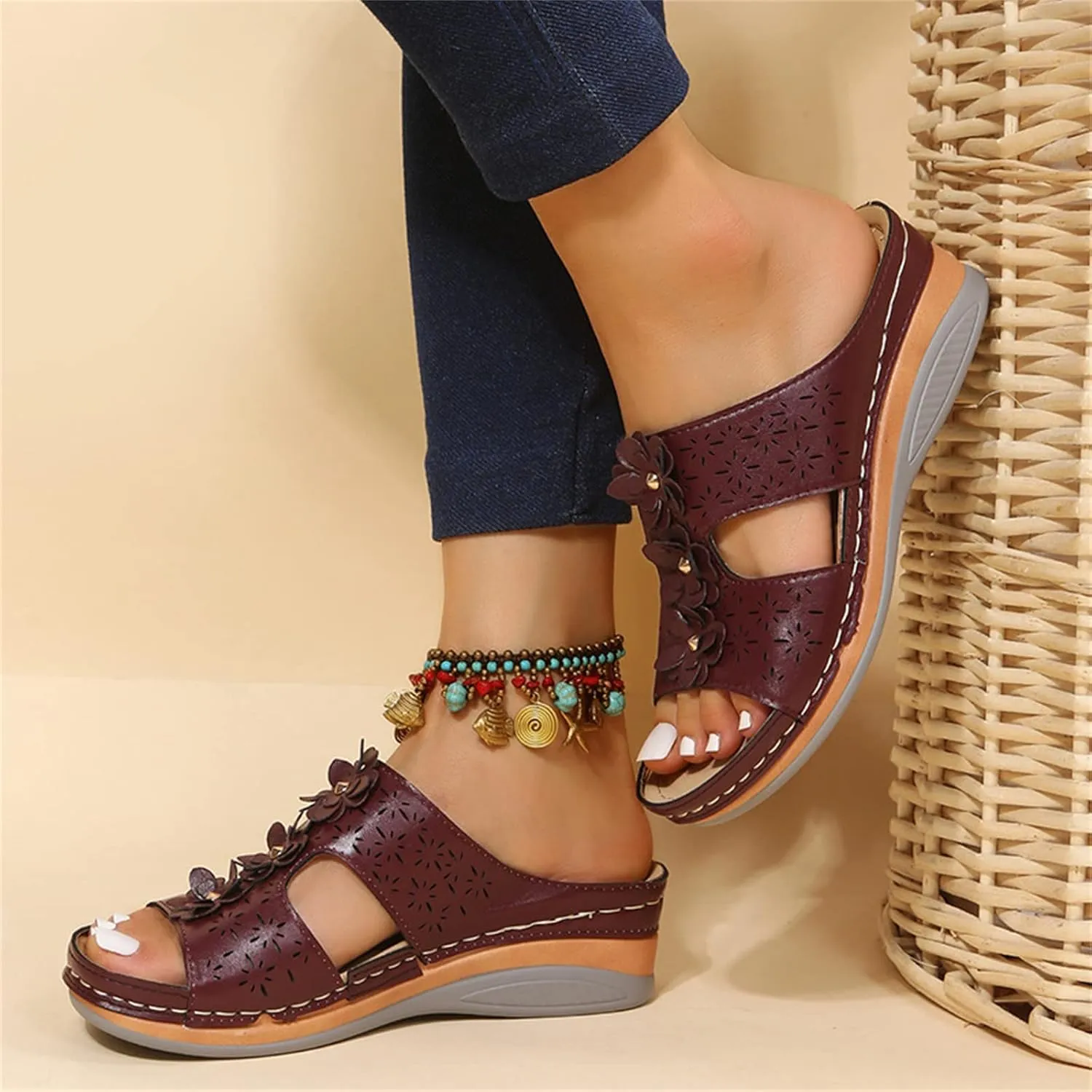 Ladmiple Sandals Women Beach Cute Orthotic Flips Flops Arch Support Flat feet Plantar Fasciitis Comfortable Orthopedic Slides