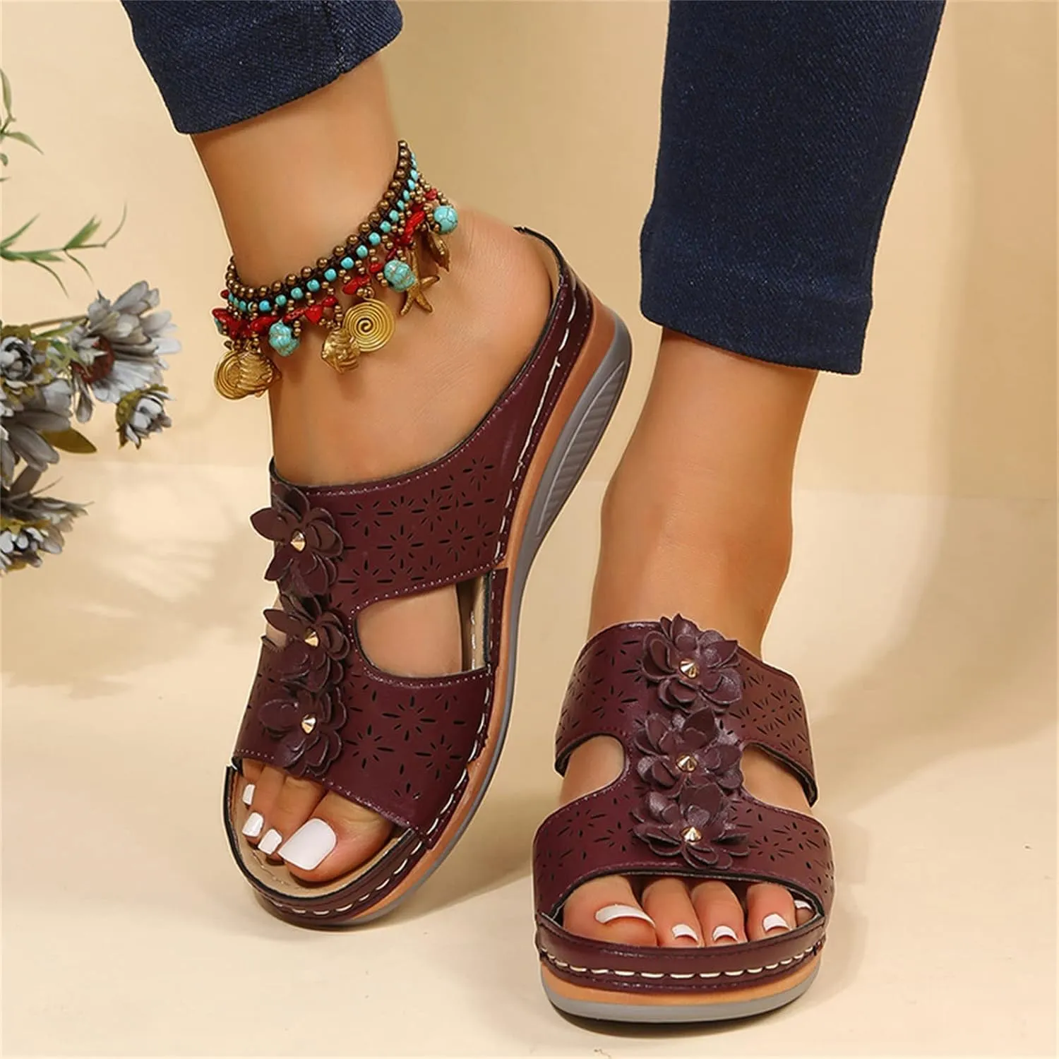 Ladmiple Sandals Women Beach Cute Orthotic Flips Flops Arch Support Flat feet Plantar Fasciitis Comfortable Orthopedic Slides