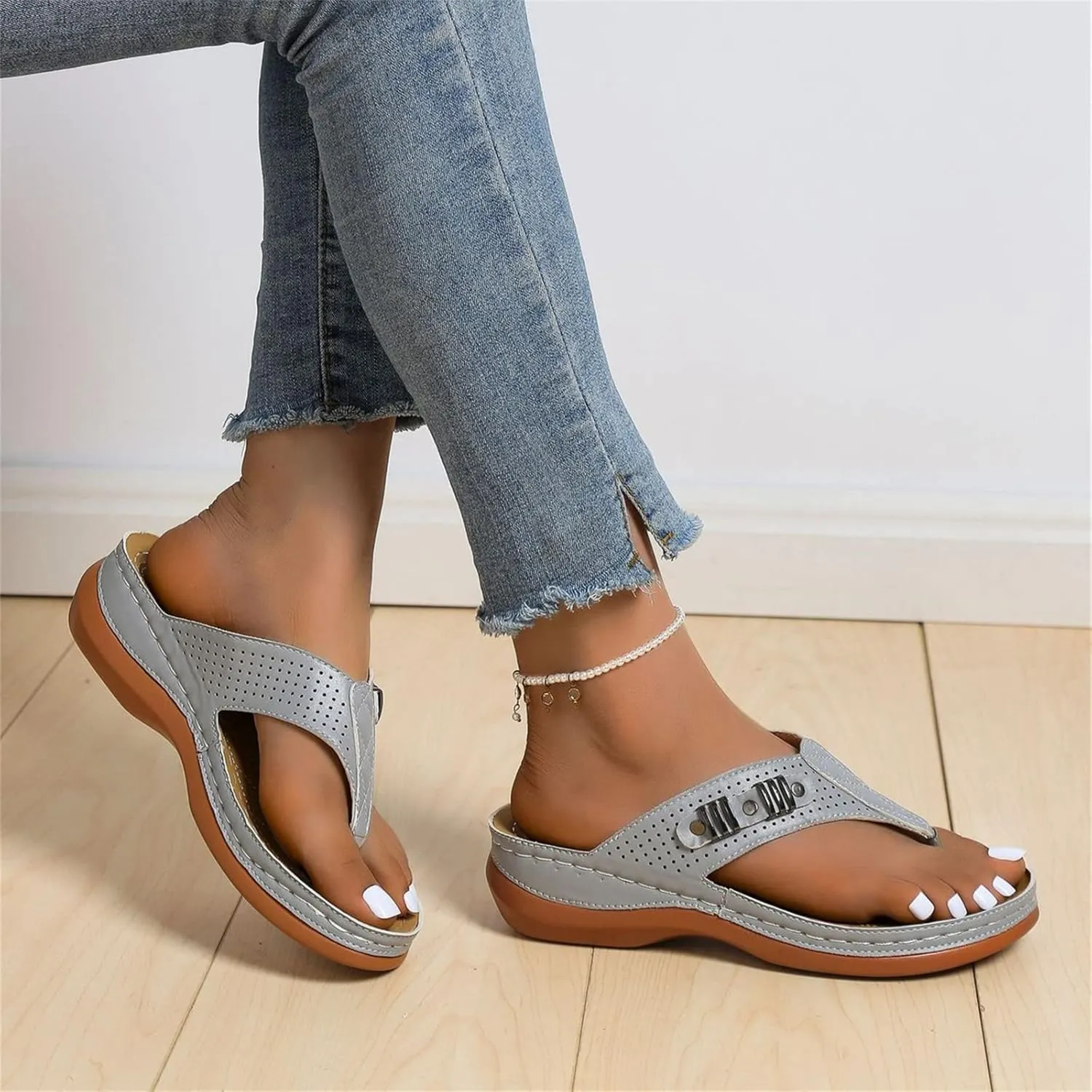 Ladmiple Sandals Women Comfortable Cute Wedge Arch Support Orthopedic Slides Slippers Dressy Summer Orthotic Flip Flops