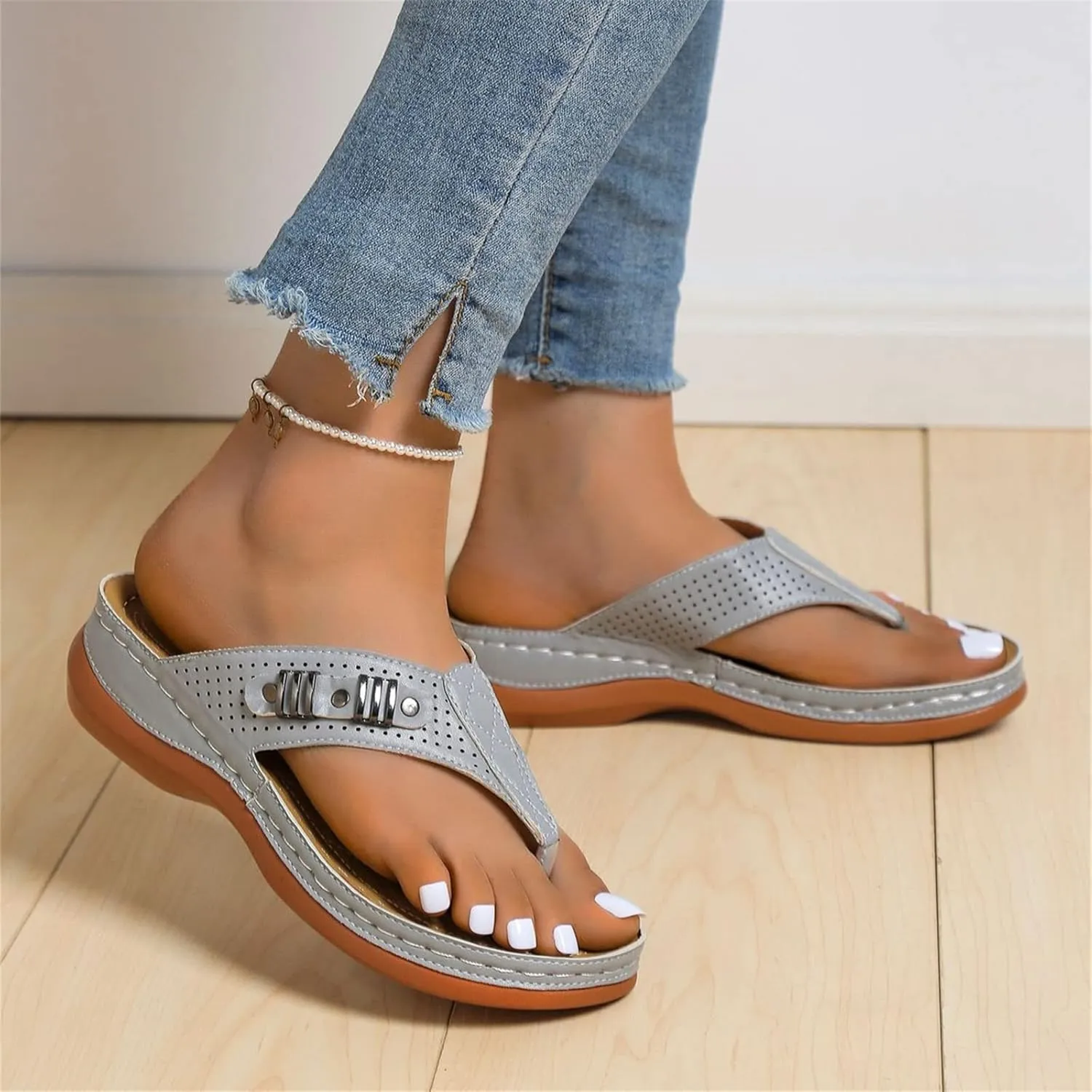 Ladmiple Sandals Women Comfortable Cute Wedge Arch Support Orthopedic Slides Slippers Dressy Summer Orthotic Flip Flops