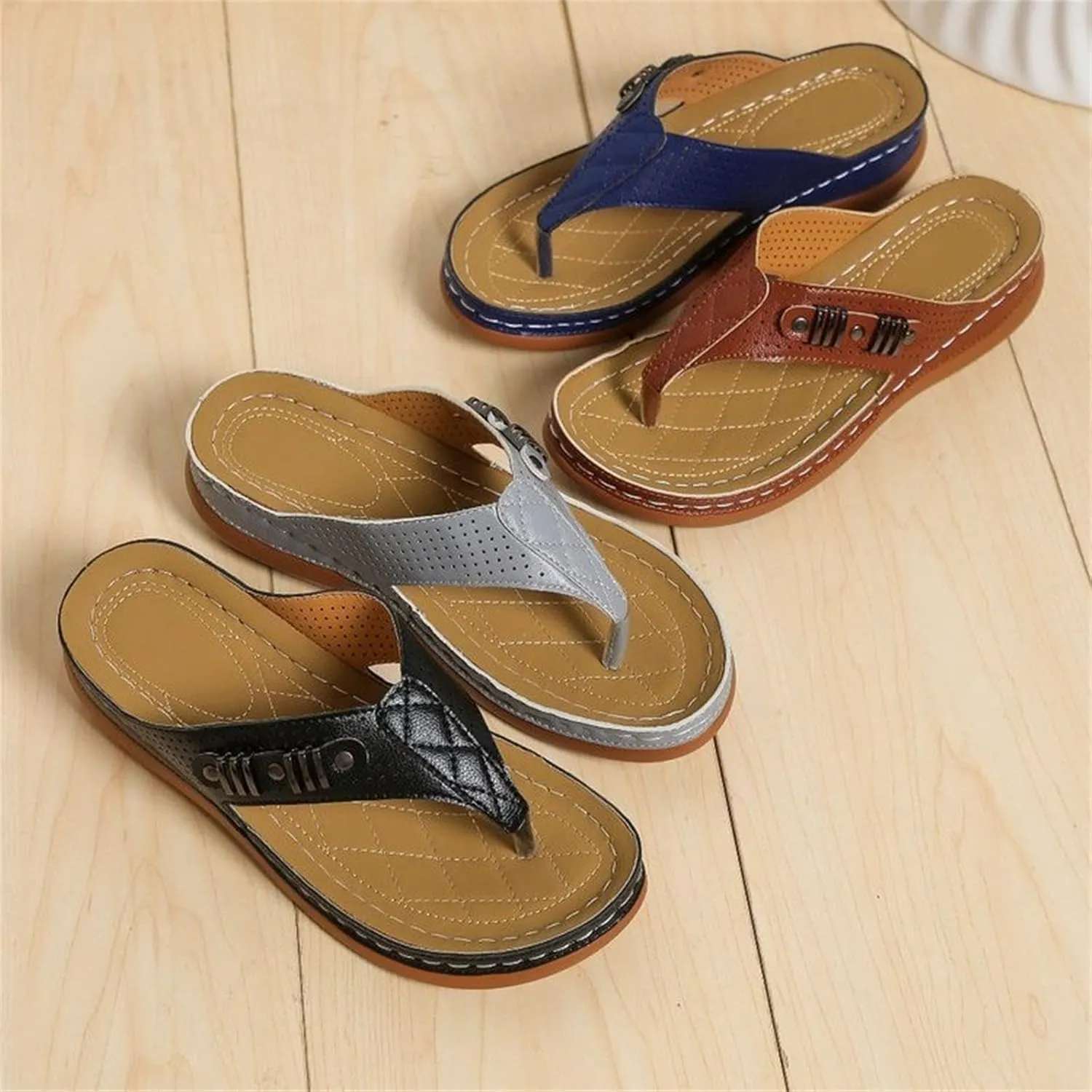 Ladmiple Sandals Women Comfortable Cute Wedge Arch Support Orthopedic Slides Slippers Dressy Summer Orthotic Flip Flops