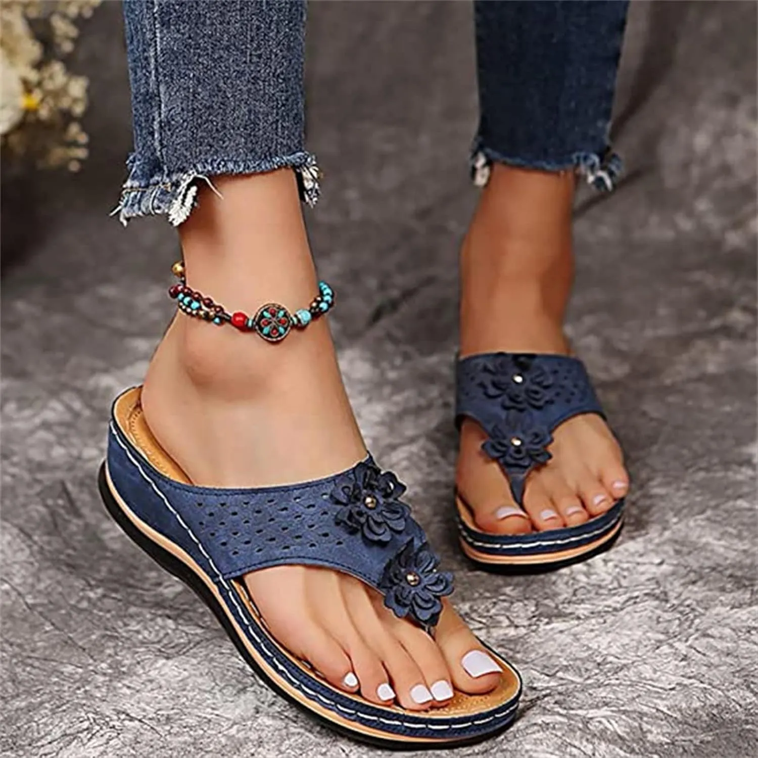 Ladmiple Sandals Women Comfortable Cute Wedge Orthopedic Arch Support Flip Flops Dressy Summer Walking Orthotic Slides Shoes