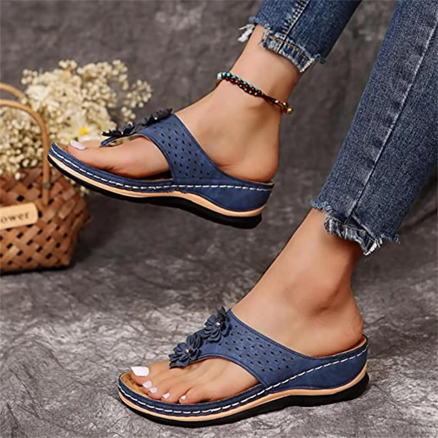 Ladmiple Sandals Women Comfortable Cute Wedge Orthopedic Arch Support Flip Flops Dressy Summer Walking Orthotic Slides Shoes