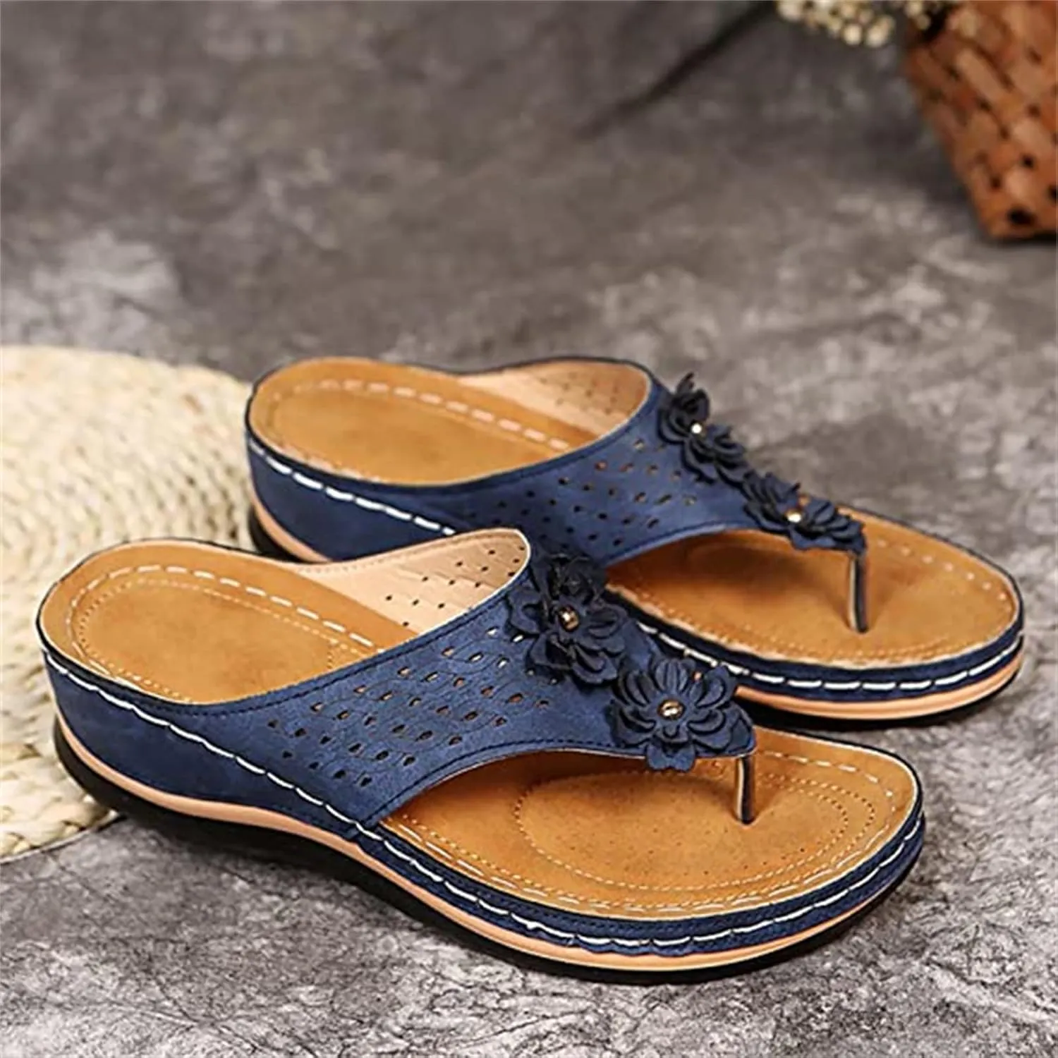 Ladmiple Sandals Women Comfortable Cute Wedge Orthopedic Arch Support Flip Flops Dressy Summer Walking Orthotic Slides Shoes