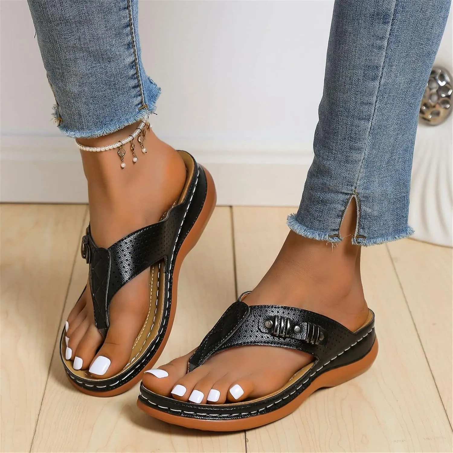 Ladmiple Sandals Women Comfortable Cute Wedge Orthotic Flips Flops Arch Support Flat feet Orthopedic Slides Plantar Fasciitis