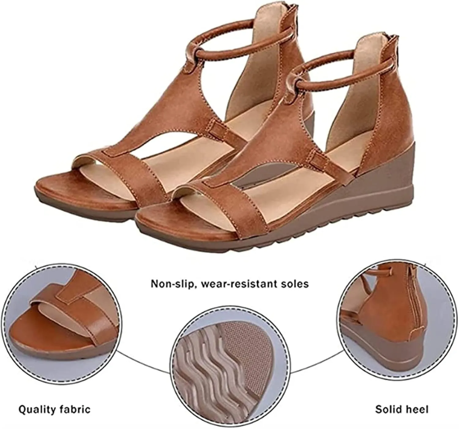 Ladmiple Sandals Women Comfortable Dressy Wedge Sandals Heels Open Toe Ankle Strap Slip on Platform Casual Summer Dress Shoes