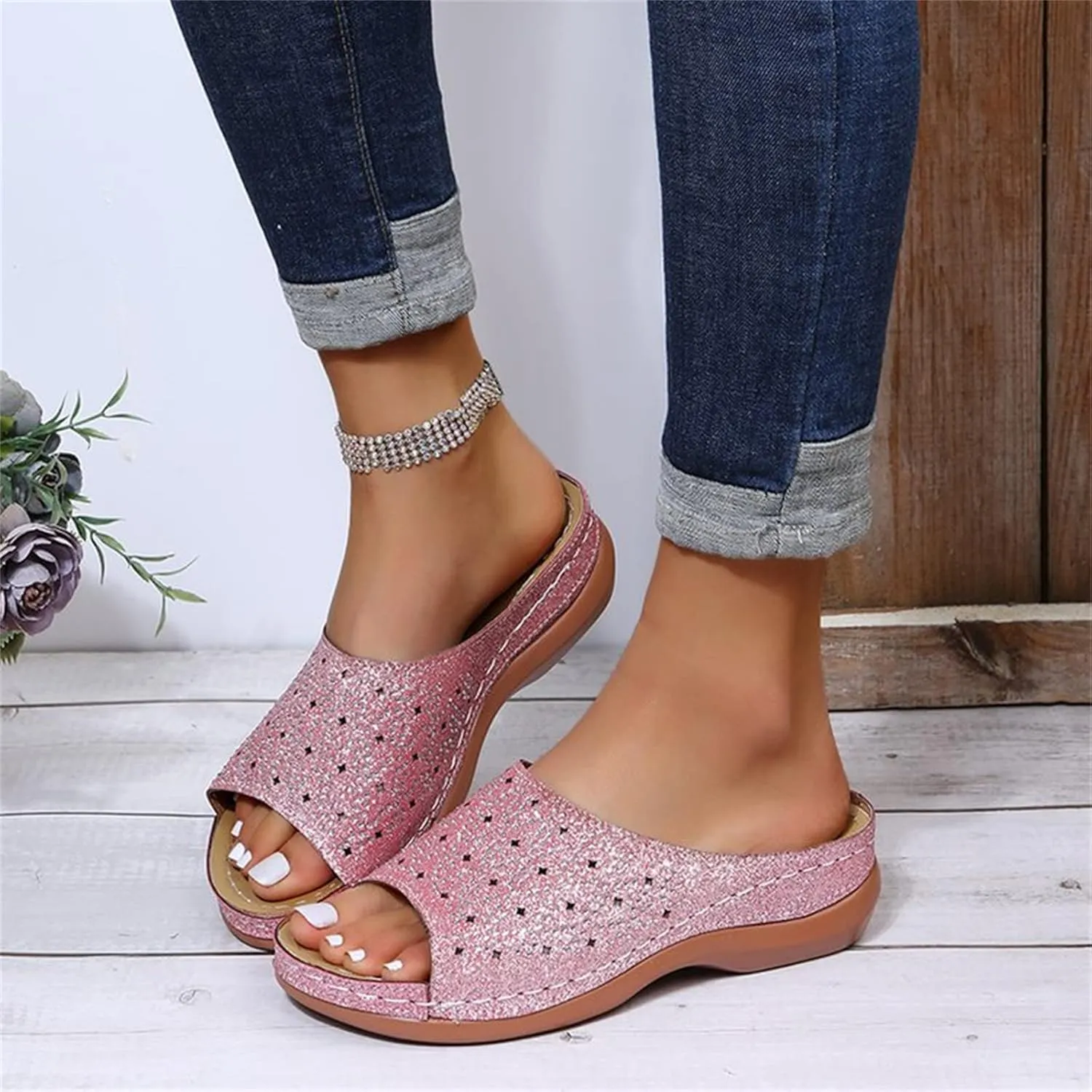 Ladmiple Sandals Women Dressy Summer Flat Flip Flops Comfortable Orthotic Orthopedic Casual Walking Slides With Arch Support