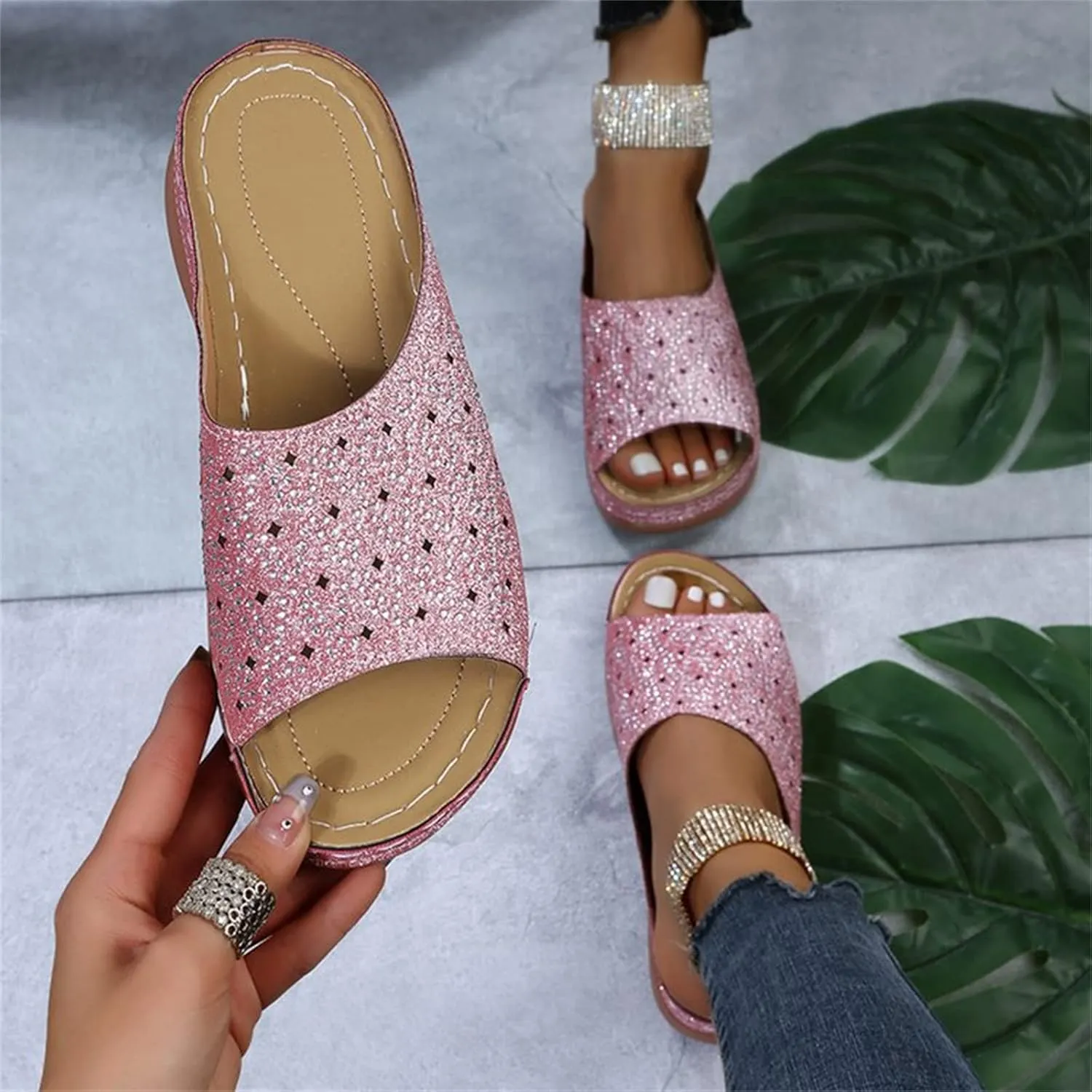 Ladmiple Sandals Women Dressy Summer Flat Flip Flops Comfortable Orthotic Orthopedic Casual Walking Slides With Arch Support