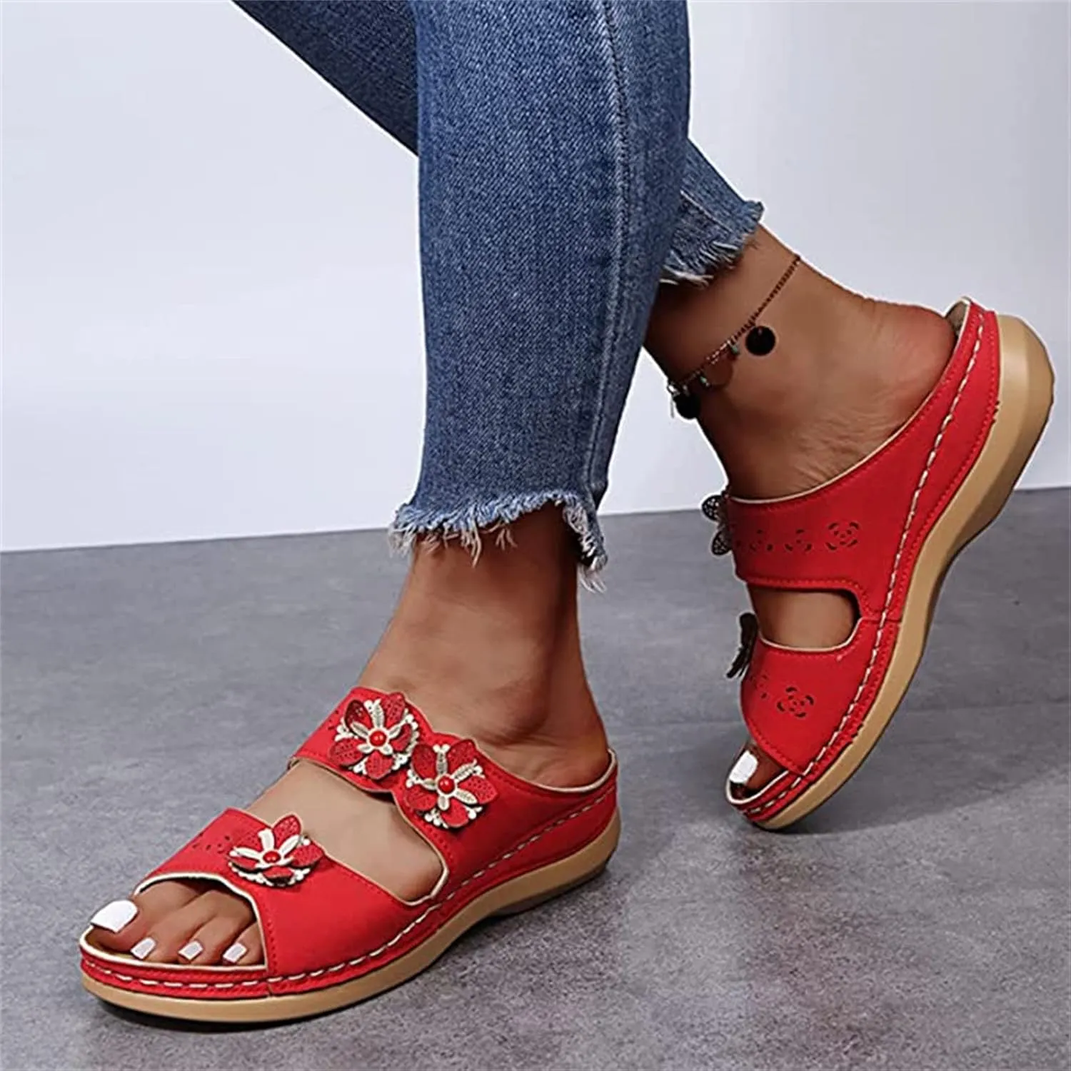 Ladmiple Sandals Women Dressy Summer Flat Flip Flops Orthopedic Arch Support Comfortable Walking Orthotic Slides Beach Shoes